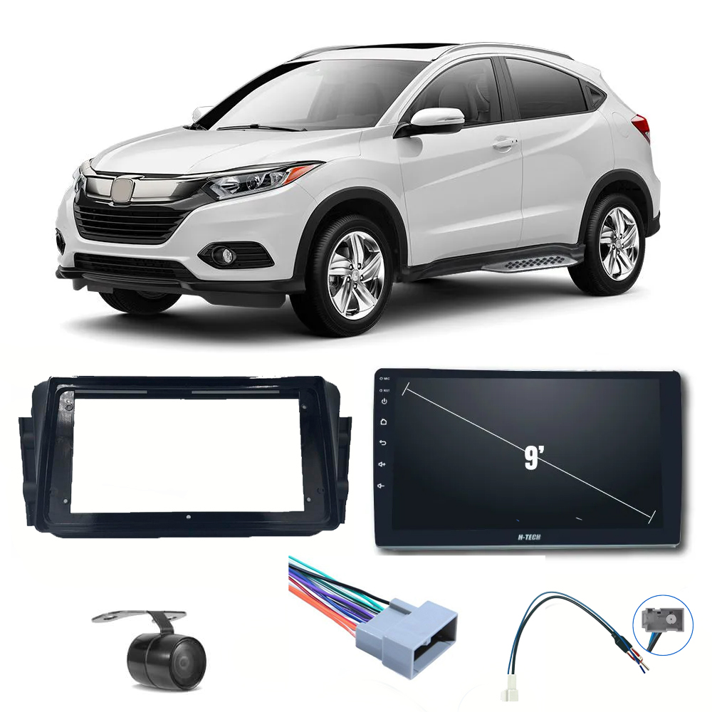 COMP Kit Central Multimídia H-tech 9" HRV 2015 até 2020 + Chicotes + Moldura + Câmera - HT9020