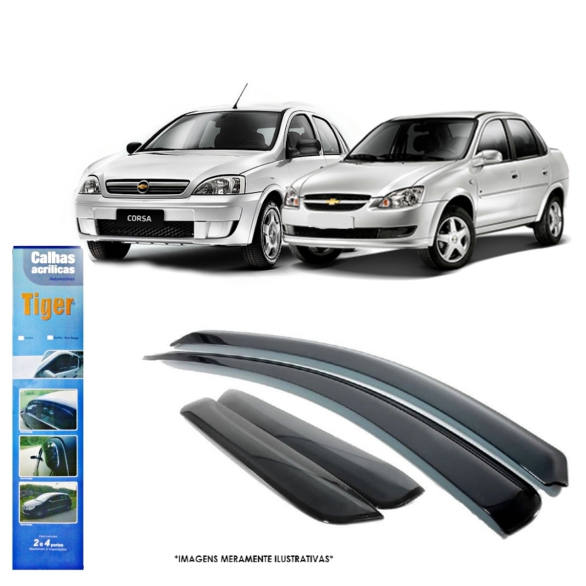 Calha de Chuva Adaptável Corsa 4 Portas Hatch / Sedan 2002 até 2012 Tiger - GM3494