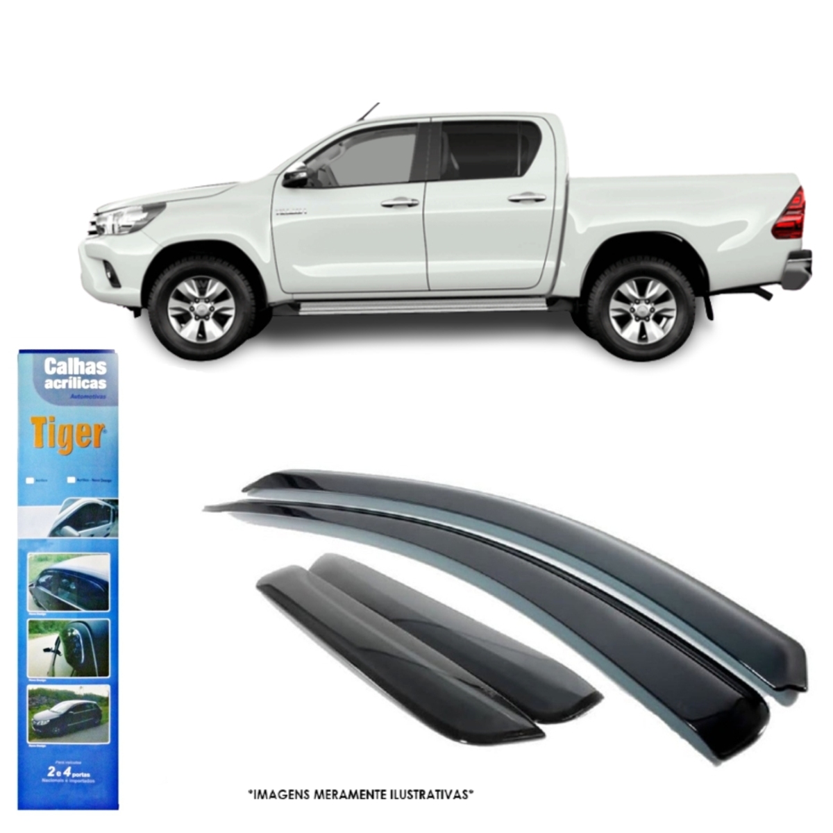 Calha de Chuva Adaptável para Hilux Cabine Dupla 2005 até 2015 4 Portas Tiger - TY4248