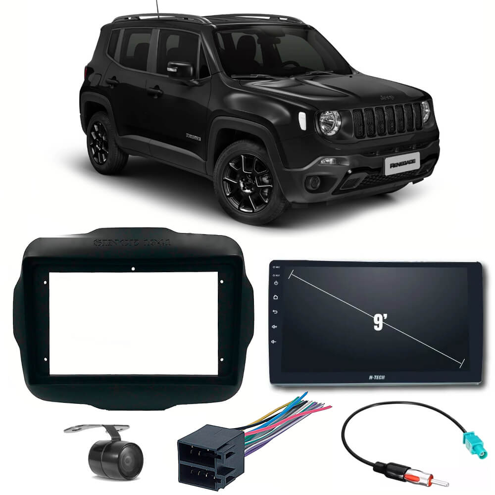 COMP Kit Central Multimídia H-tech 9 pol Renegade 2018 até 2020 + Chicotes + Moldura + Câmera - HT9020