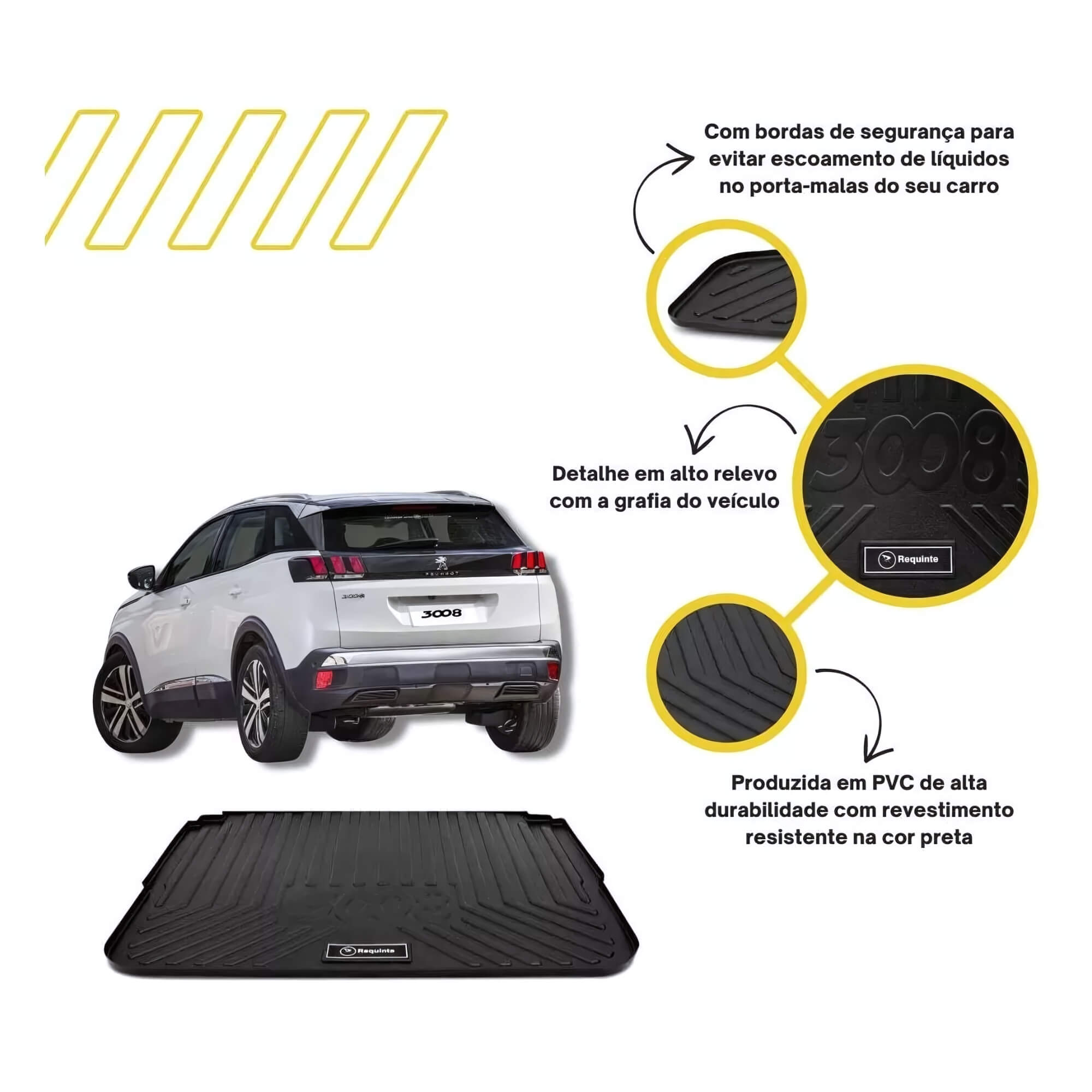 Tapete de Porta Malas Tipo Bandeja Peugeot 3008 2018 a 2020 Requinte - BDJPM-P01.034