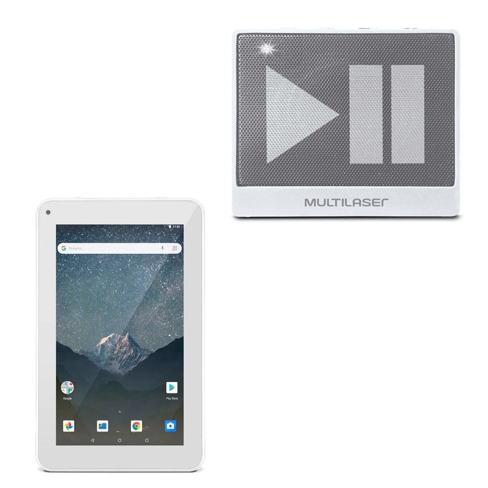 COMP Kit Tablet Multilaser M7S GO 7" 16GB Branco NB317 + Caixa De Som Mini Aux BT Branca SP278