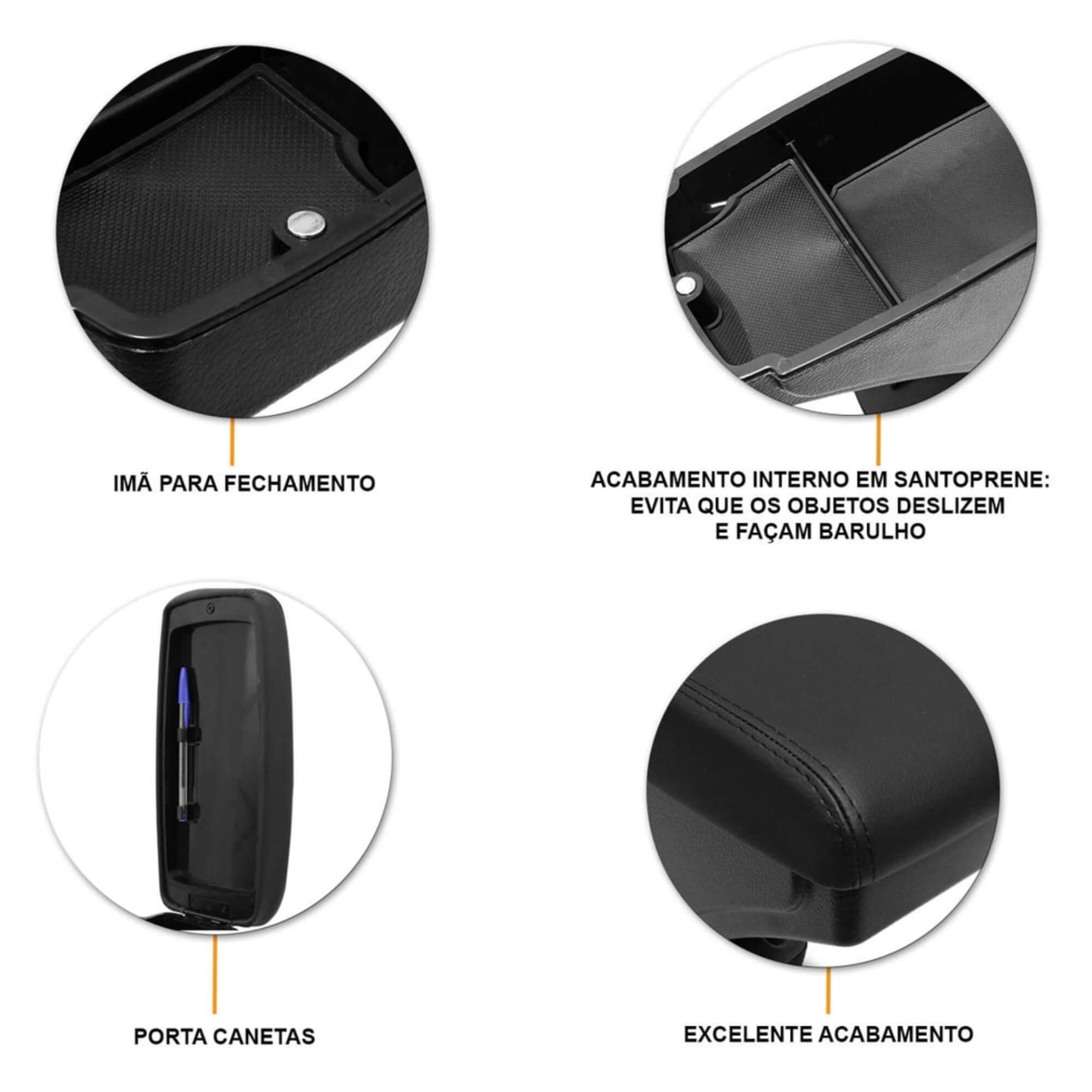 Apoio de Braço Chery Tiggo 2 2018 a 2020 Couro Sintético Preto c/ Encaixe Porta Copos NAT - 500737