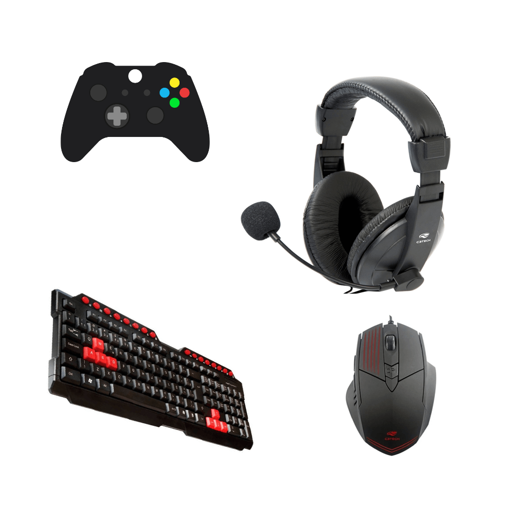 COMP Kit Gamer Teclado USB KG-10BK com Mouse 2400 DPI 6 Botões MG-10BK e Headset P2 PH-60BK