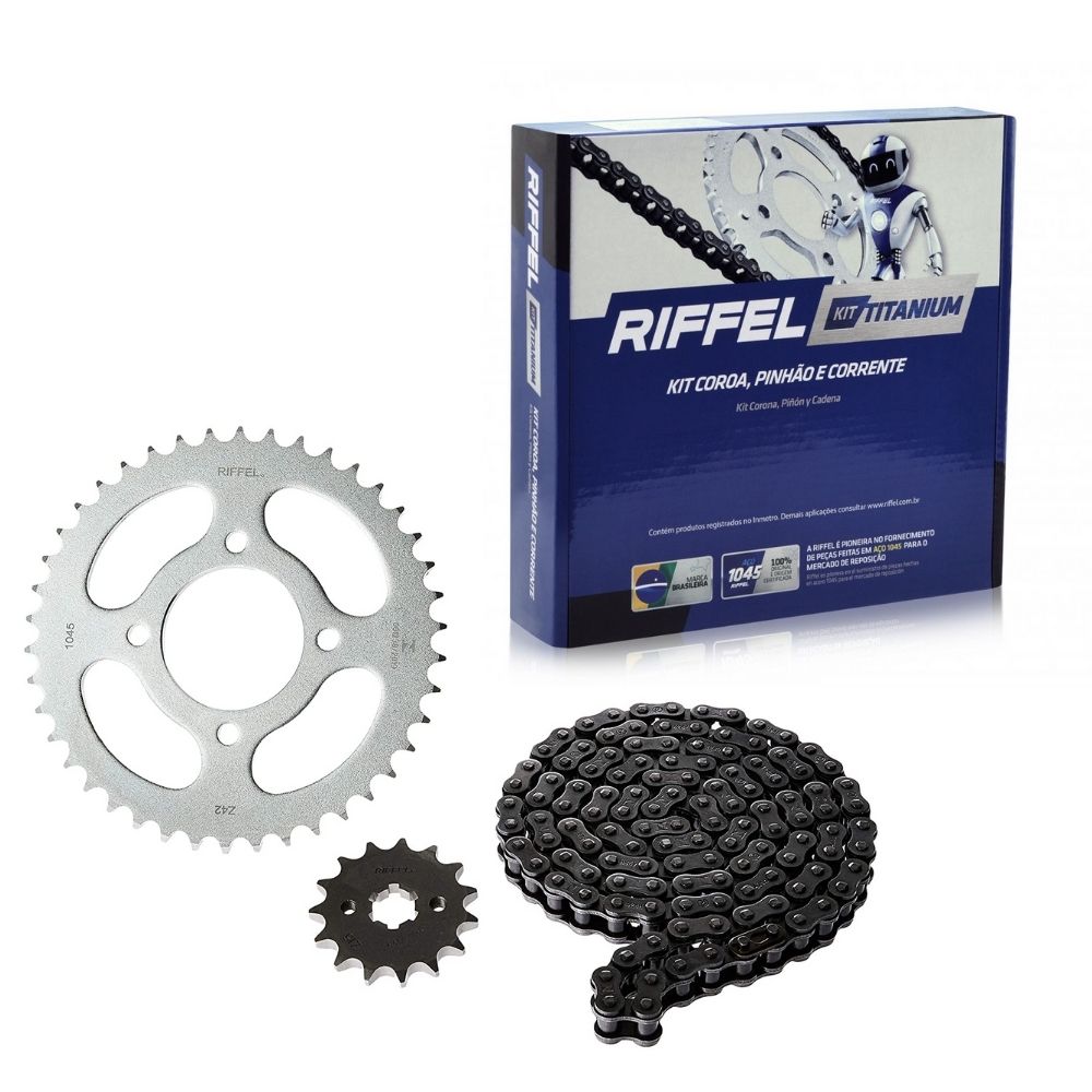 Kit Relação Transmissão Honda NXR Bros 150 ESD (03-05) Titanium  Aço 1045 - Riffel 71848