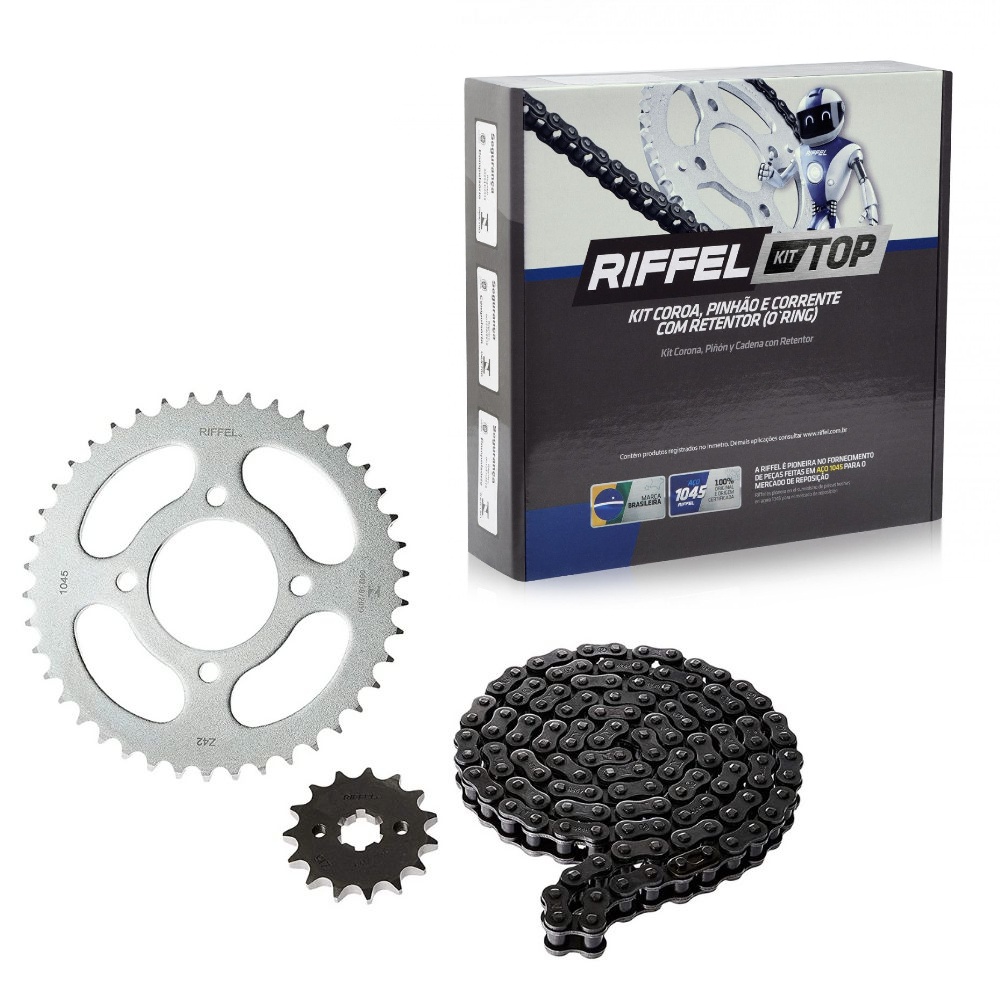 Kit Relação Transmissão Kawasaki Ninja 250R 1988-2007 Retentor O-ring TOP Aço 1045 Riffel 91124