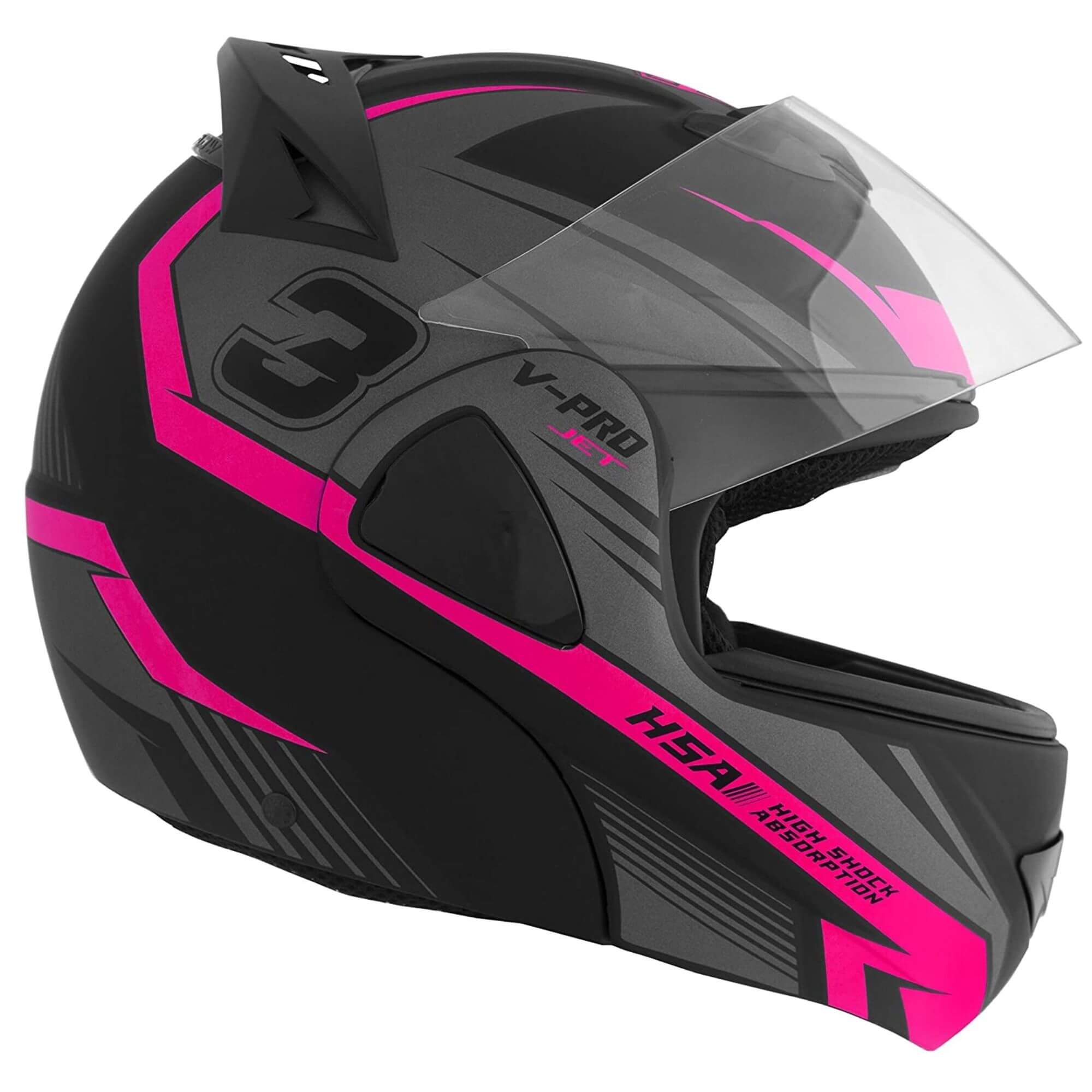 Capacete Robocop Escamoteável V-Pro Jet 3 Preto e Rosa Tam. 60 CAP-576CZRS Pro Tork