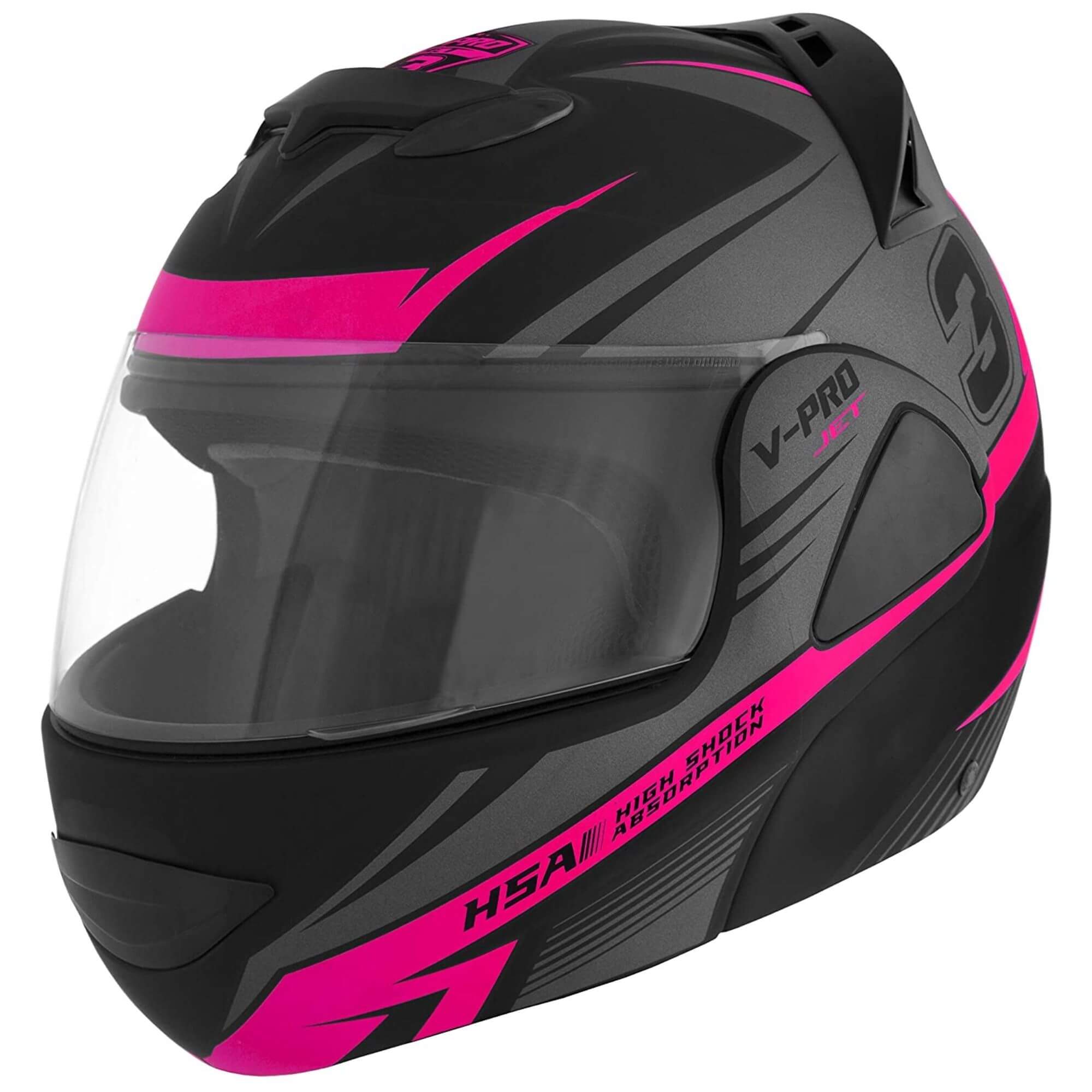 Capacete Robocop Escamoteável V-Pro Jet 3 Preto e Rosa Tam. 60 CAP-576CZRS Pro Tork