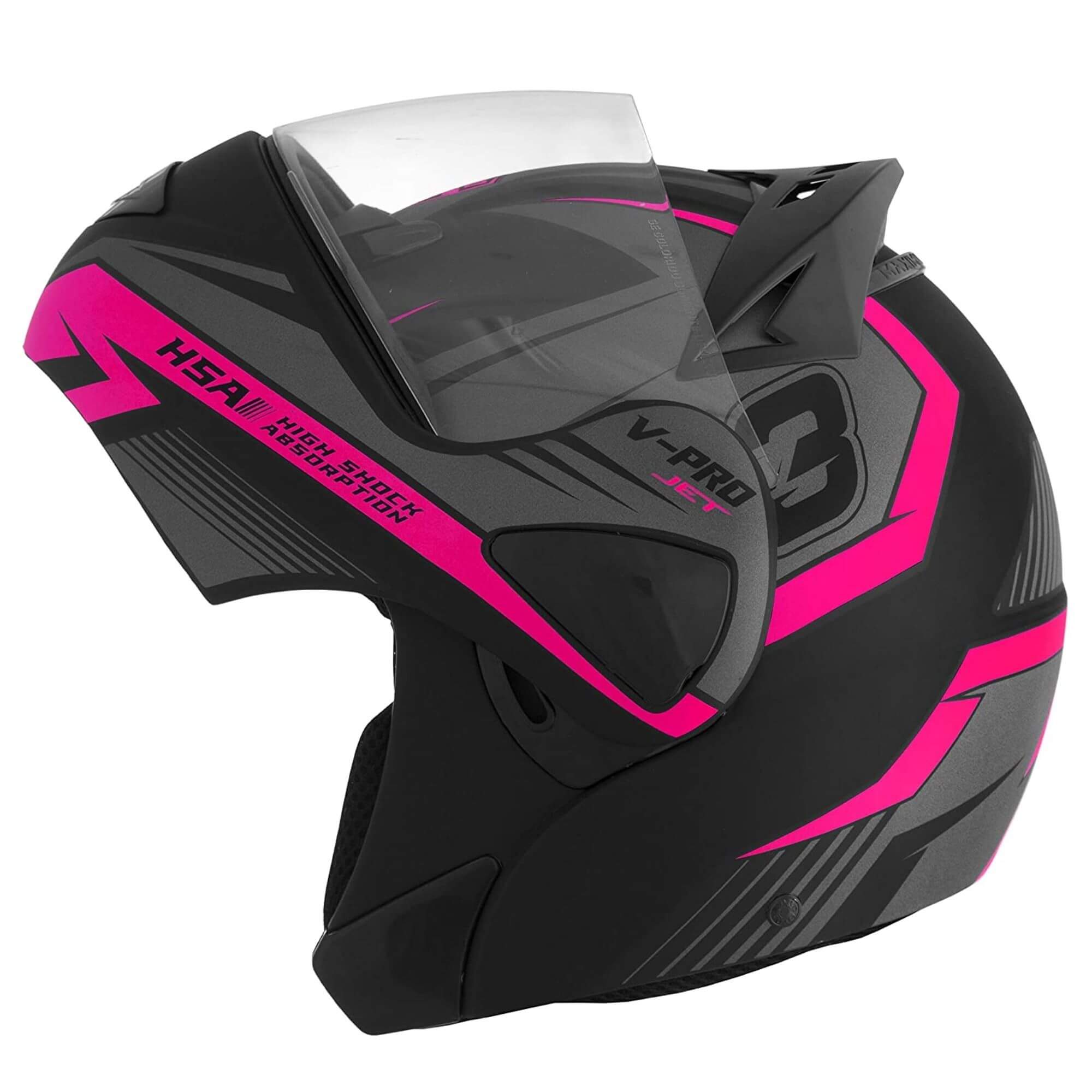 Capacete Robocop Escamoteável V-Pro Jet 3 Preto e Rosa Tam. 60 CAP-576CZRS Pro Tork
