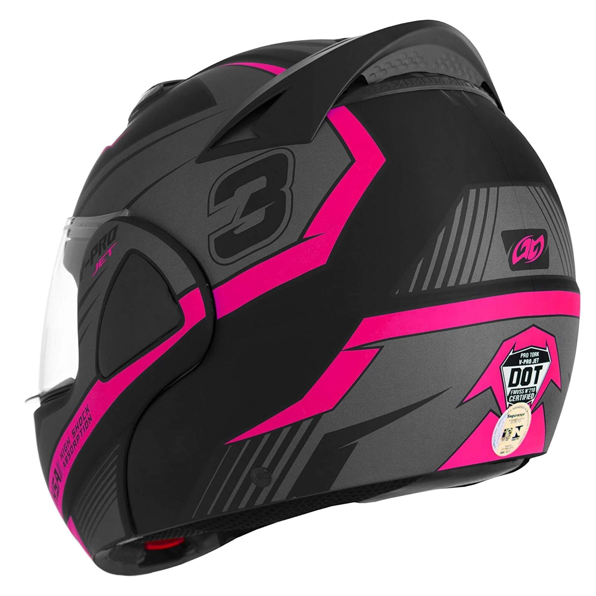 Capacete Robocop Escamoteável V-Pro Jet 3 Preto e Rosa Tam. 60 CAP-576CZRS Pro Tork