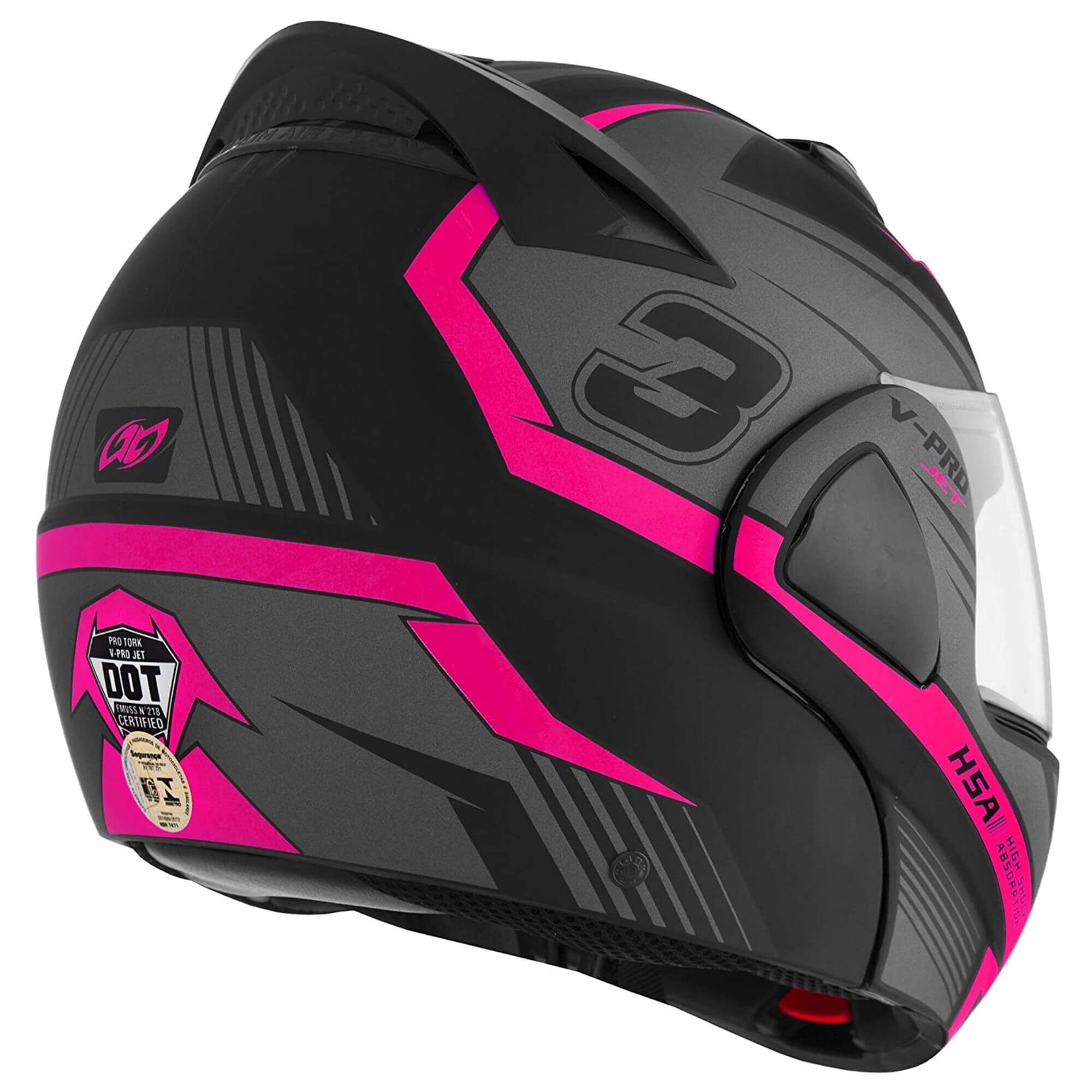 Capacete Robocop Escamoteável V-Pro Jet 3 Preto e Rosa Tam. 60 CAP-576CZRS Pro Tork
