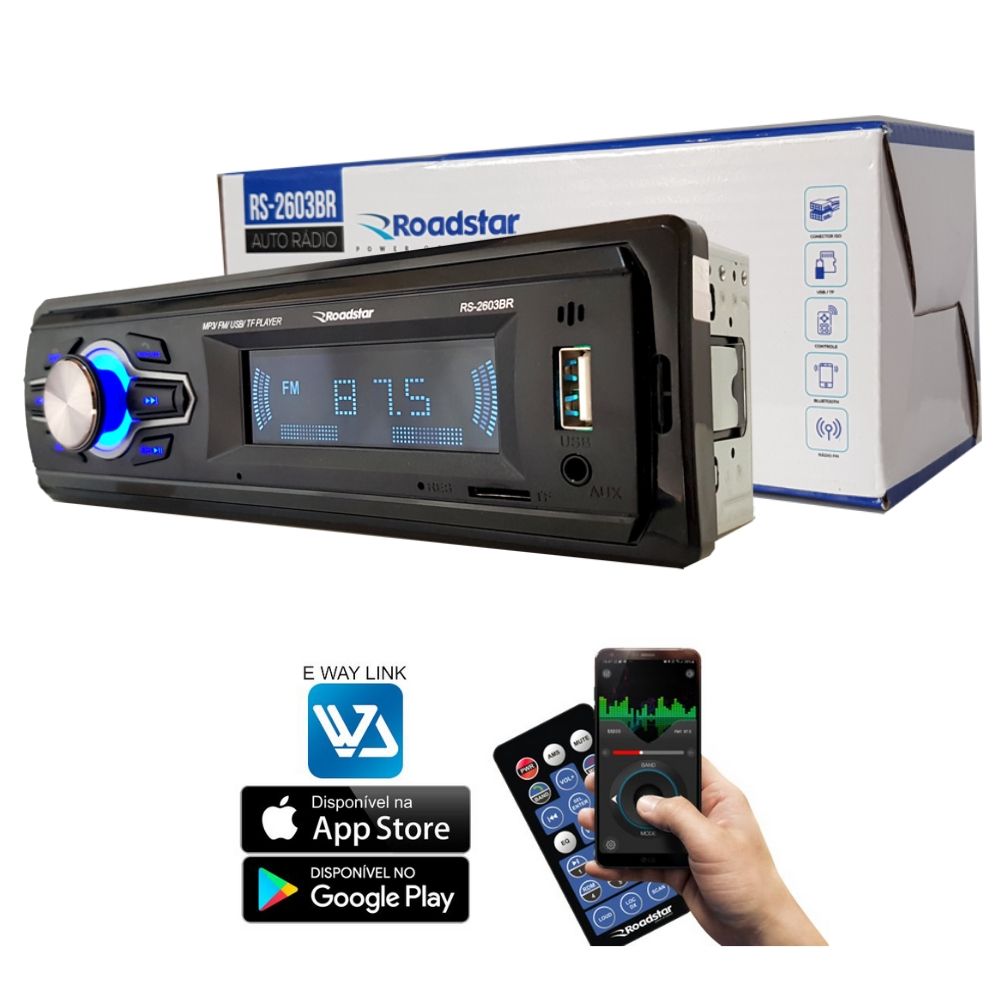 Som Automotivo Auto 100WRMS Rádio Bluetooth Usb Sd Fm Mp3 Roadstar RS2603BR