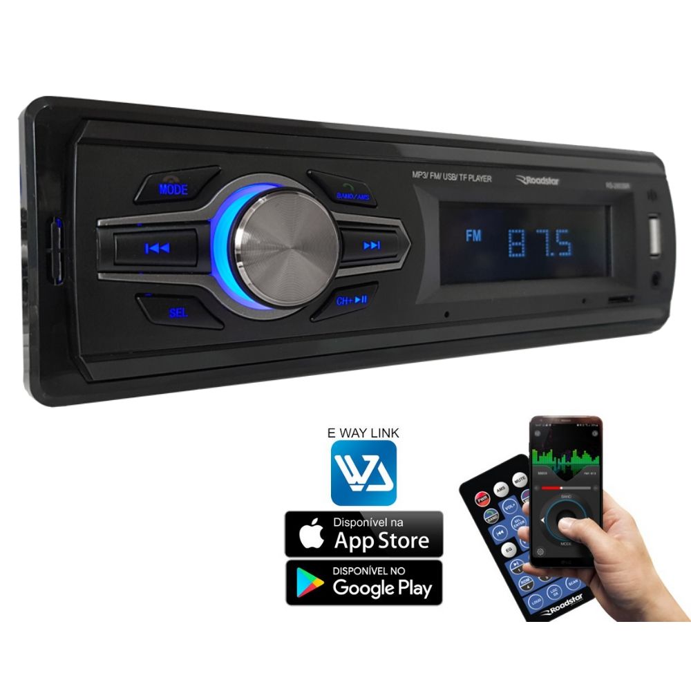 Som Automotivo Auto Rádio 100WRMS Bluetooth Usb Sd Fm Mp3 Roadstar RS-2602BR