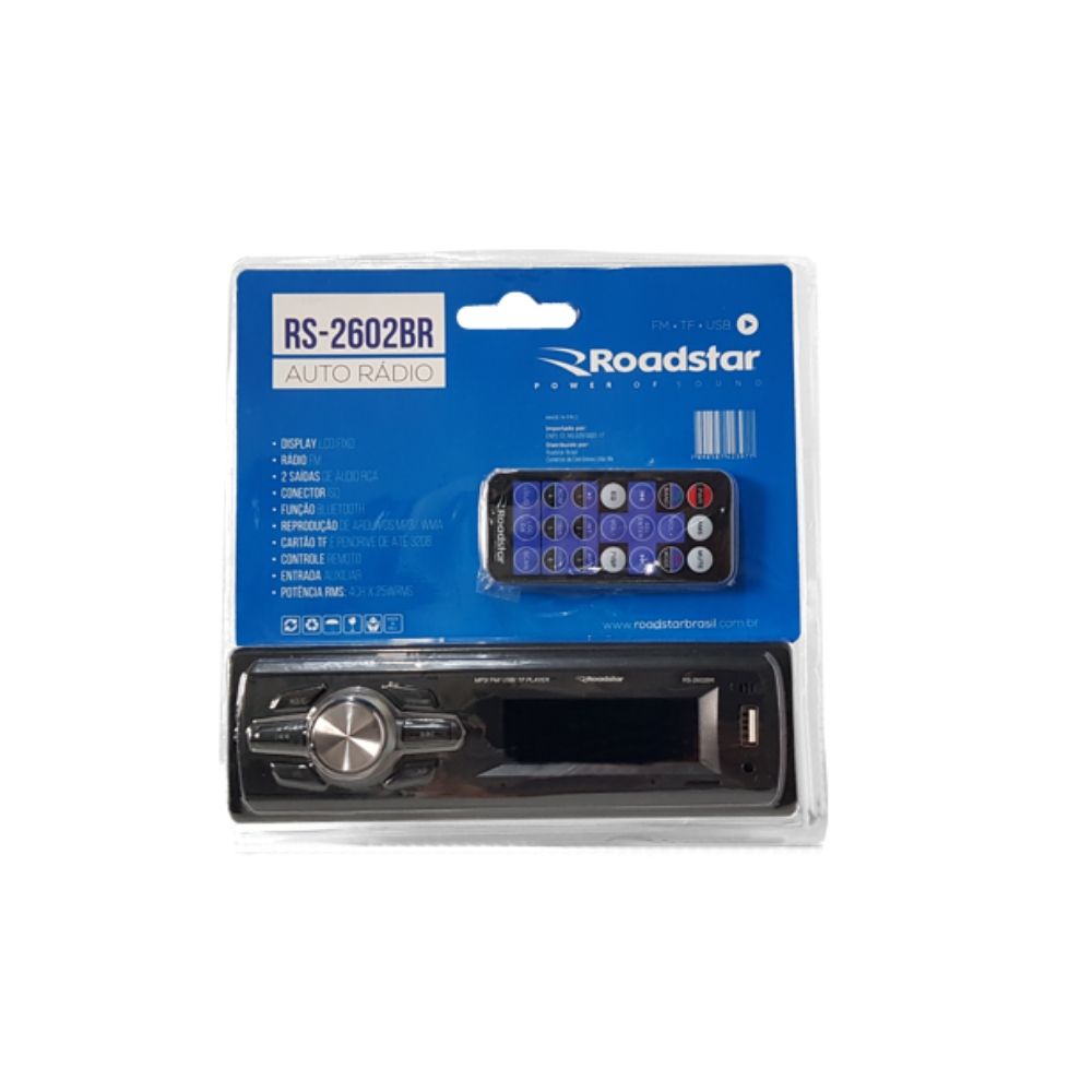 Som Automotivo Auto Rádio 100WRMS Bluetooth Usb Sd Fm Mp3 Roadstar RS-2602BR