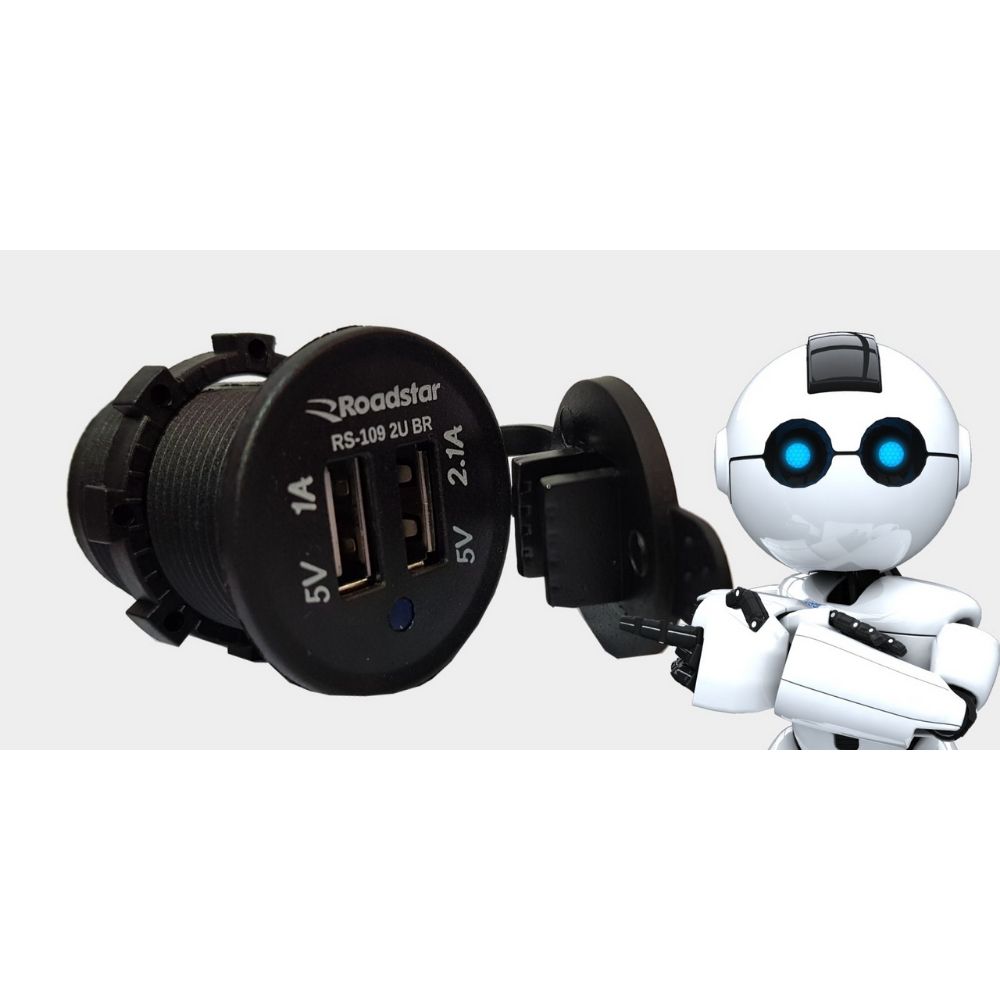 Tomada USB para Recarregar Celular Automotivo 12V Roadstar RS109-2UBR