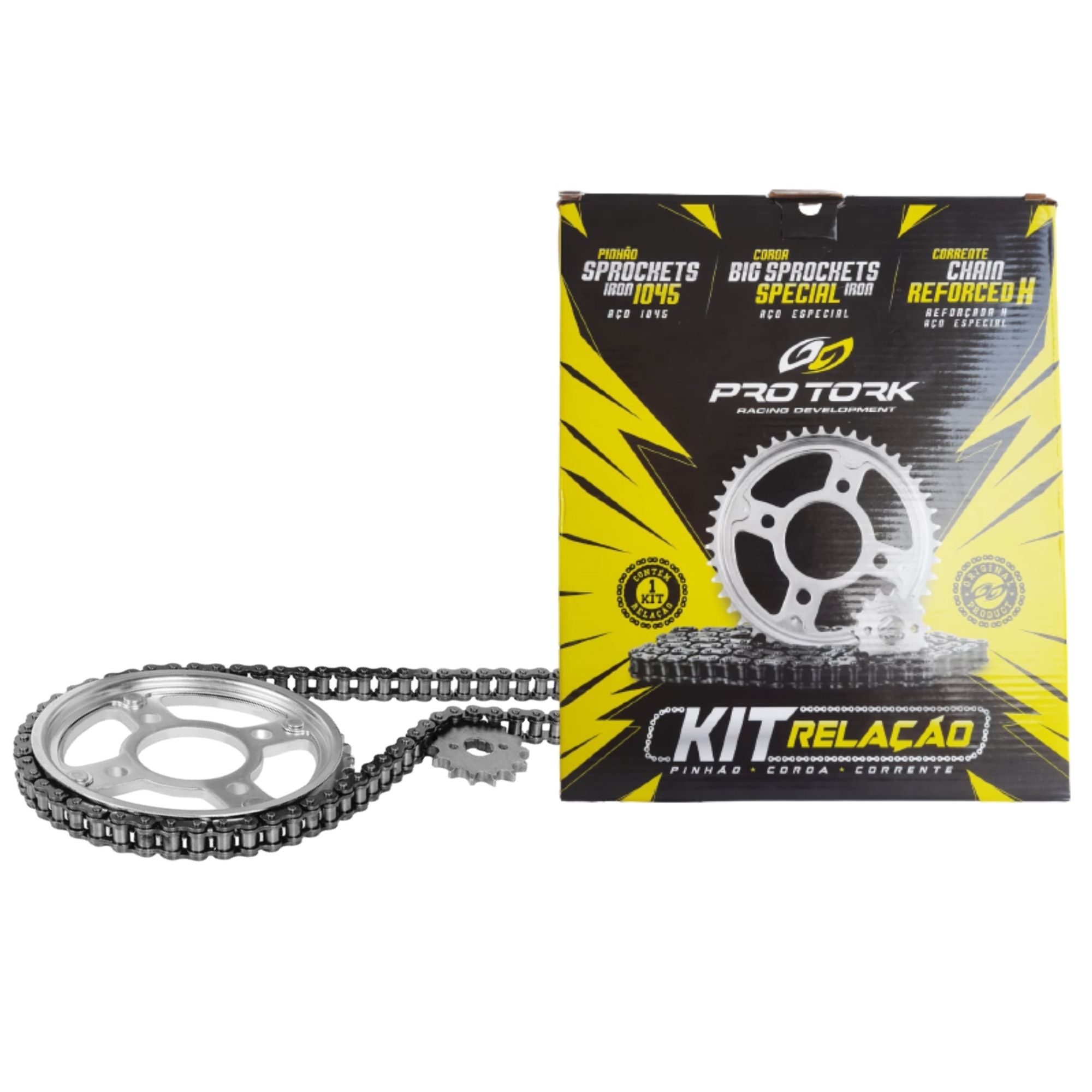 Kit Relação Transmissão Honda CG 1990 até 1999 Aço 1045 Pro Tork - KT-01H