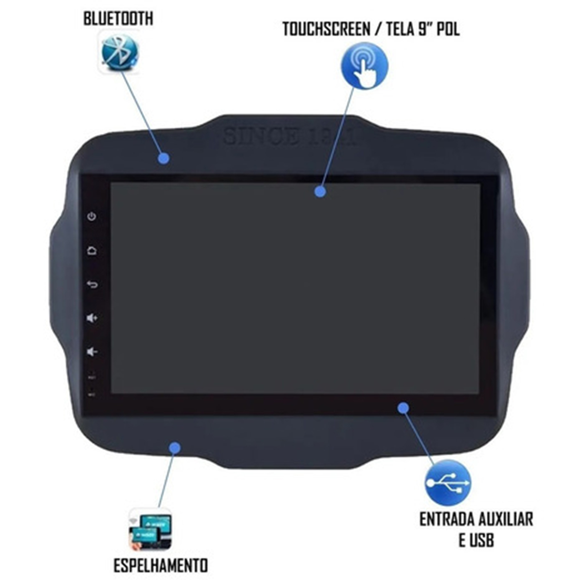 Central Multimídia 2 Din MP5 Jeep Renegade PCD 9 polegadas HR 5009 Hurricane Bluetooth AM FM Aux