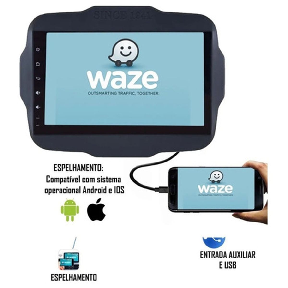 Central Multimídia 2 Din MP5 Jeep Renegade PCD 9 polegadas HR 5009 Hurricane Bluetooth AM FM Aux