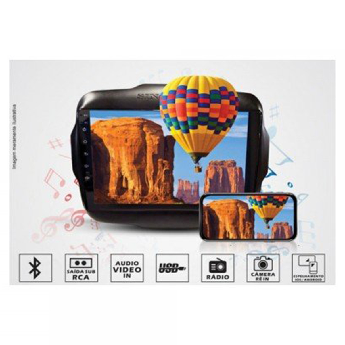 Central Multimídia 2 Din MP5 Jeep Renegade PCD 9 polegadas HR 5009 Hurricane Bluetooth AM FM Aux