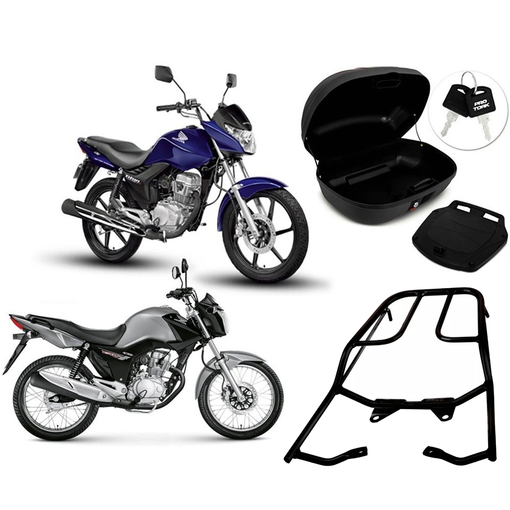 COMP Kit Bauleto 45 Litros + Bagageiro Honda Titan 150 e Fan 150 2014 em diante Fan e Start 2016 a 2019 Preto BA-113HP