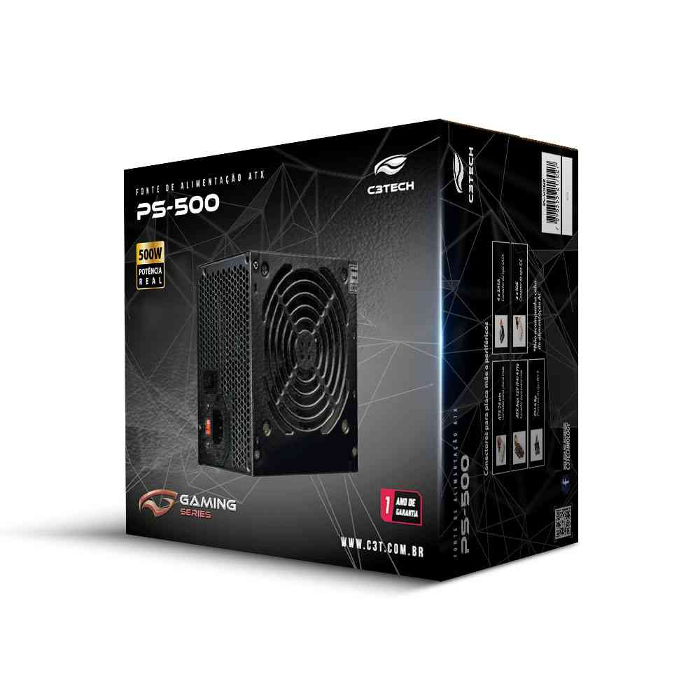 Fonte ATX 500W Sem Cabo C3Tech - PS-500BK