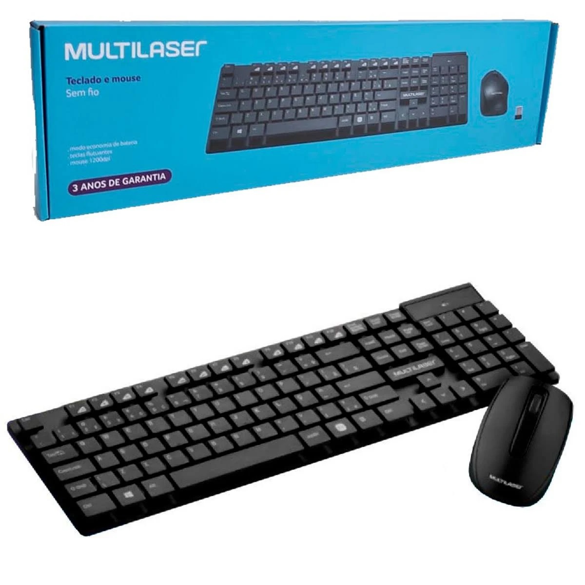 Teclado e Mouse Sem Fio 2.4GHZ com teclado Flutuantes Preto Multilaser - TC251