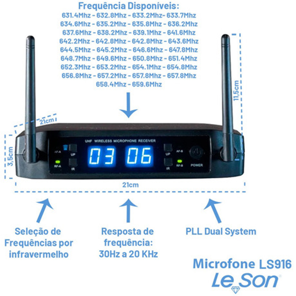 Microfone Sem Fio Duplo Digital de Multifrequência LS916 Leson - 2AM0LS916