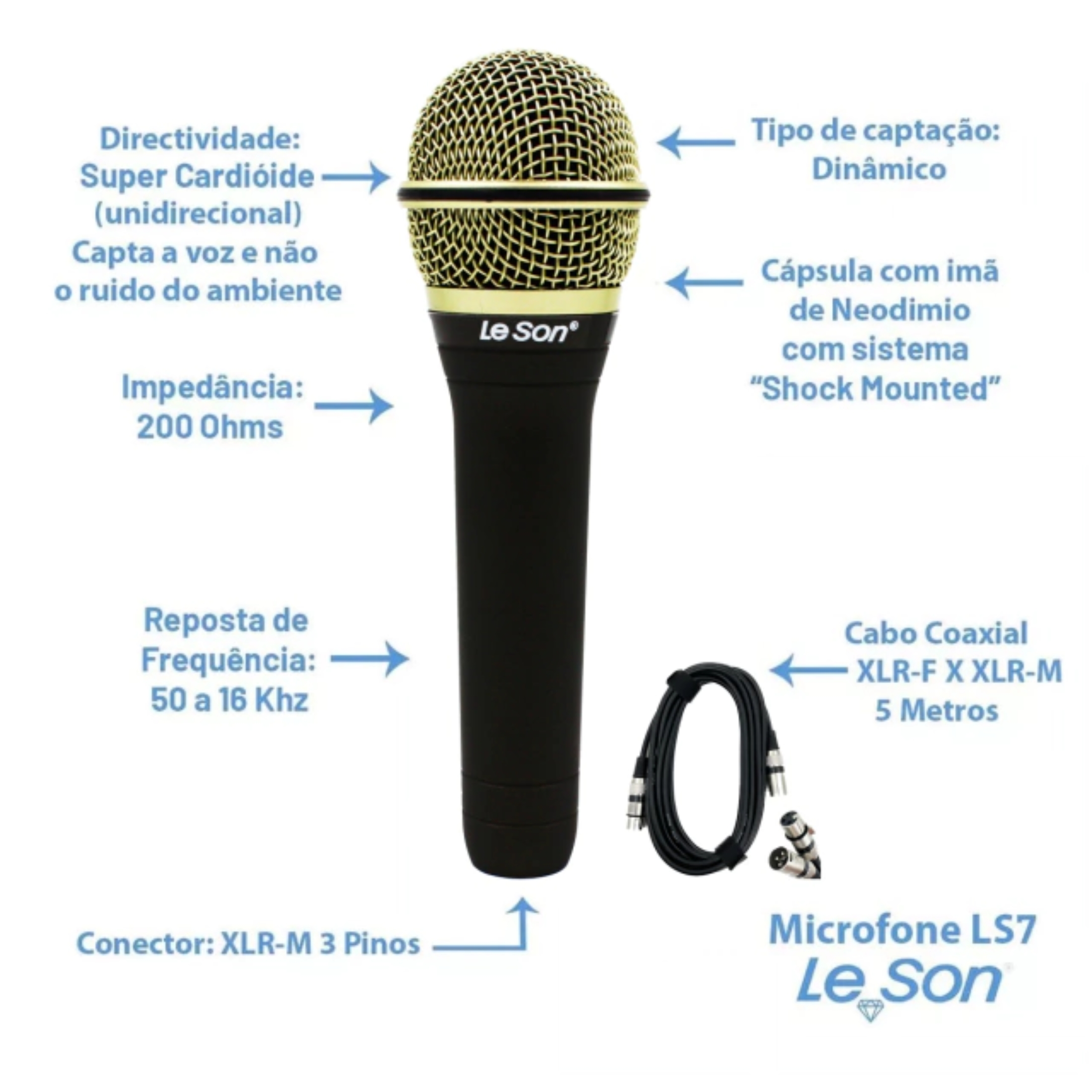 Microfone Dinâmico com Cabo LS-7 Leson - 2AM002118