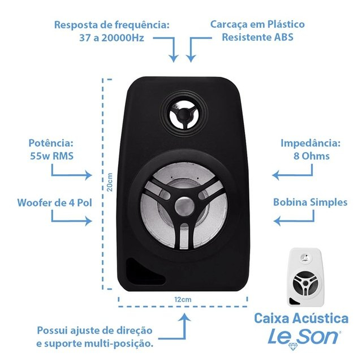 Par Caixa de Som Ambiente Alto-Falante 70W RMS 8 Ohms Preto Bobina Simples 4 Pol Leson - 2LS070CXP
