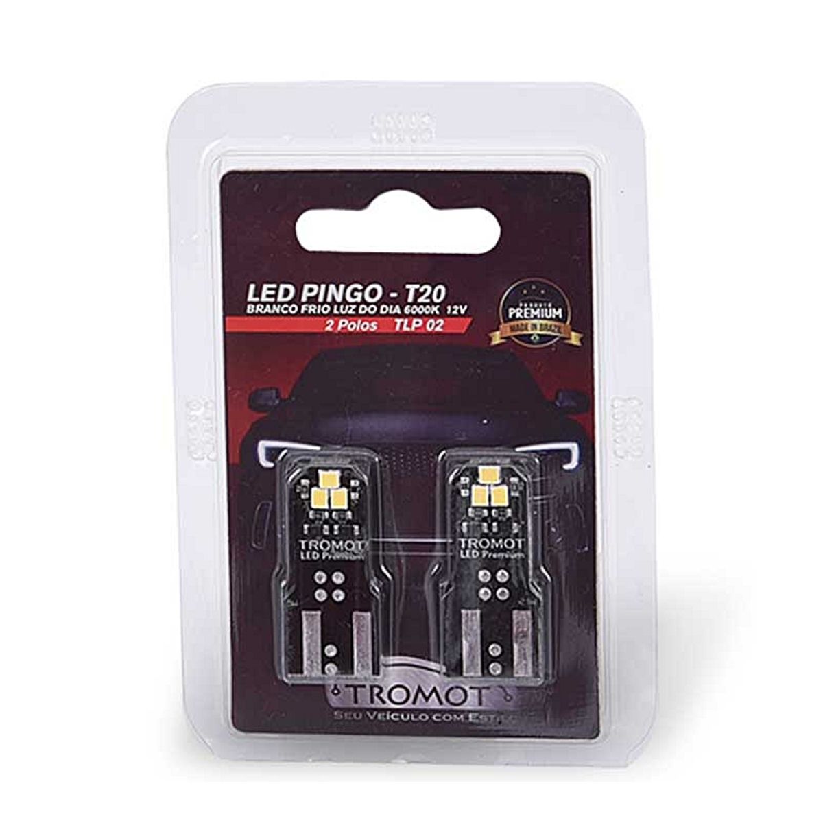 Lâmpada Led Pingo Led T20 Bi-polar para Veículos 12V 6000K Branco Frio Embalagem com 1 Par TLP02-02 Tromot