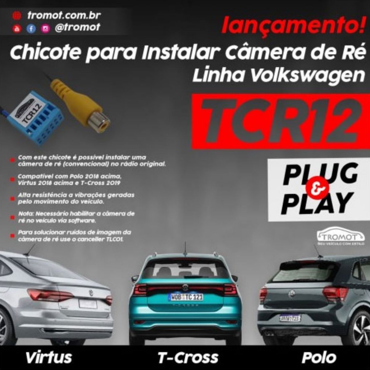 Chicote Câmera de Ré Aparelho Multimídia Original Nivus Polo Virtus T-Cross Expex EXC VW-104