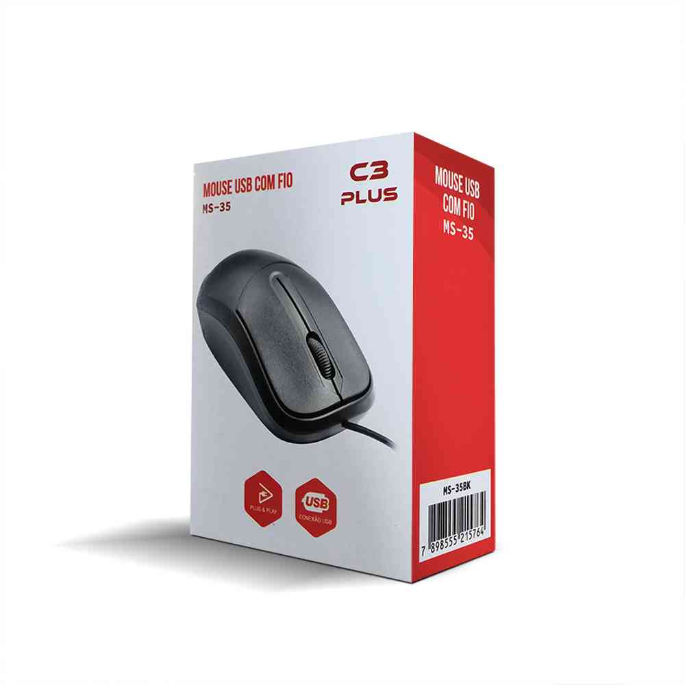 COMP Kit 10 Mouses USB Preto C3Plus C3Tech - MS-35BK
