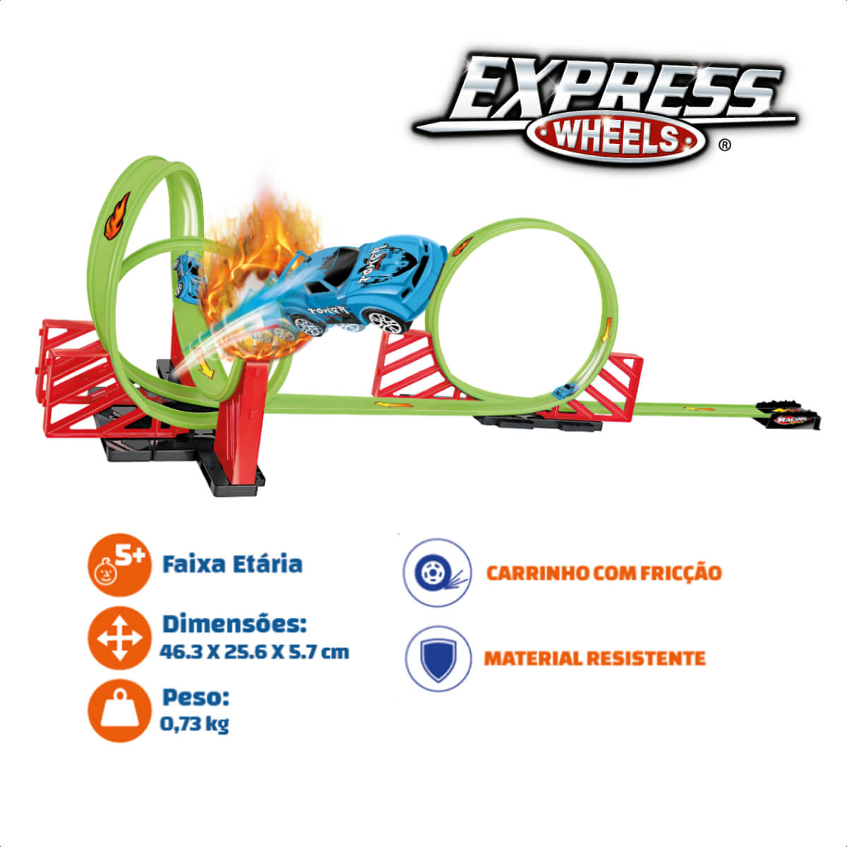 Brinquedo Pista Com Loop 360 22 Peças com 1 Carrinho Express Wheels Multikids - BR1016