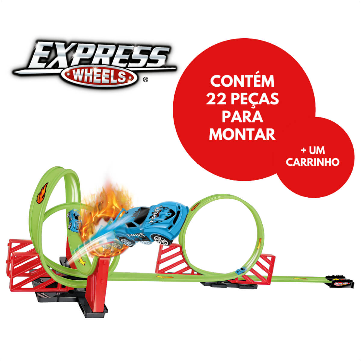 Brinquedo Pista Com Loop 360 22 Peças com 1 Carrinho Express Wheels Multikids - BR1016