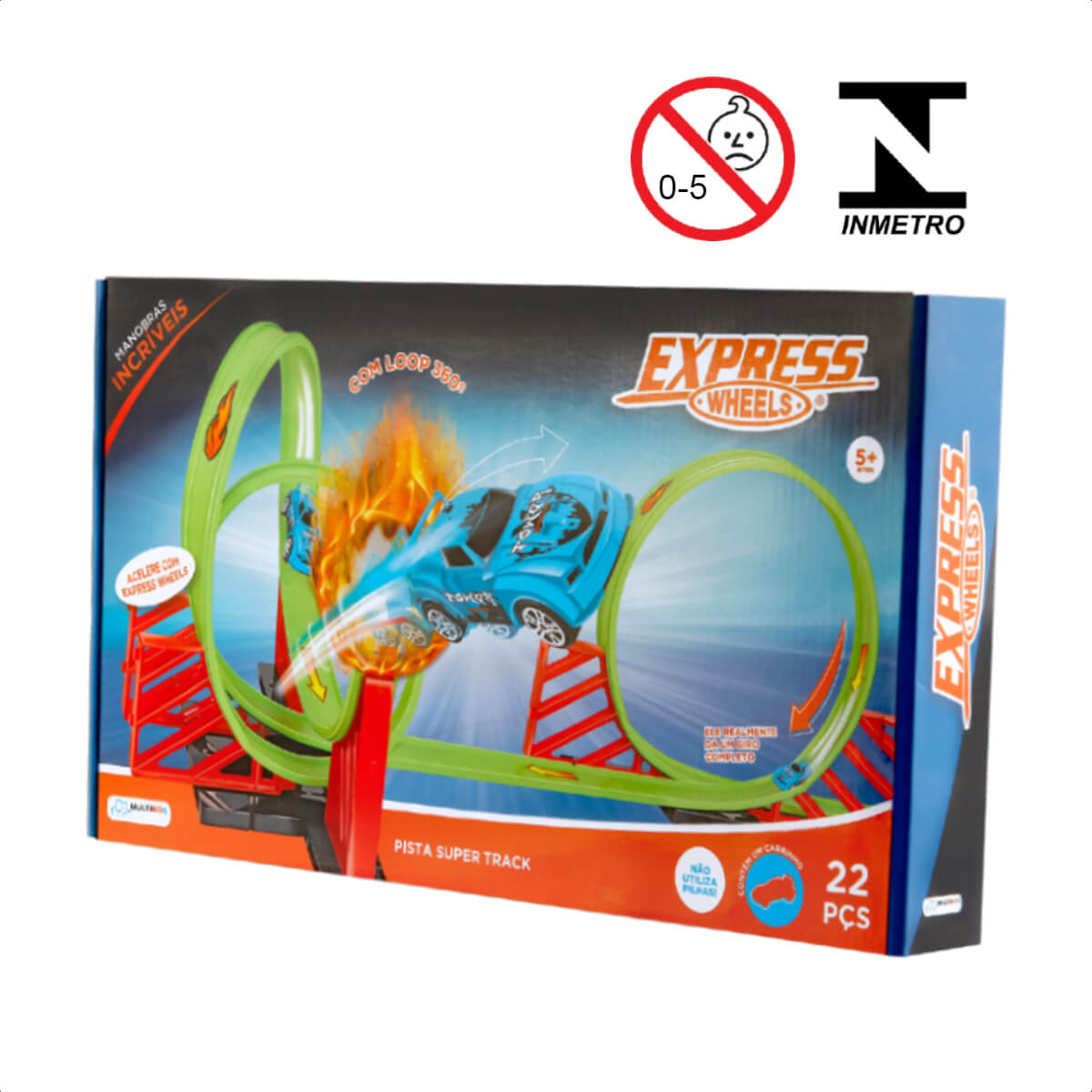 Brinquedo Pista Com Loop 360 22 Peças com 1 Carrinho Express Wheels Multikids - BR1016