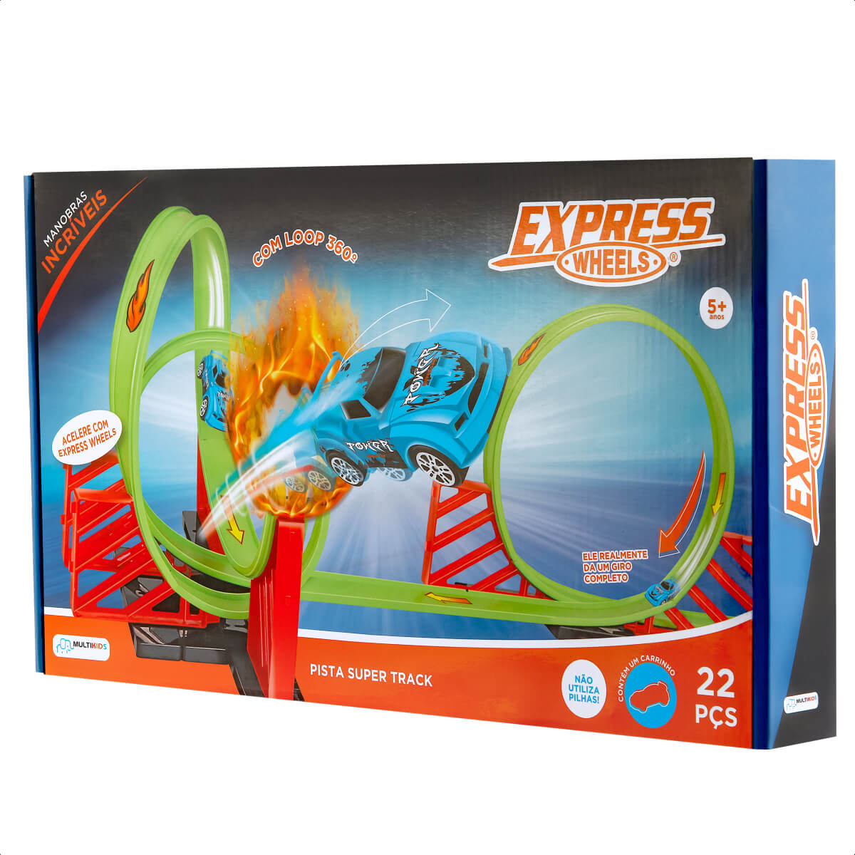 Brinquedo Pista Com Loop 360 22 Peças com 1 Carrinho Express Wheels Multikids - BR1016