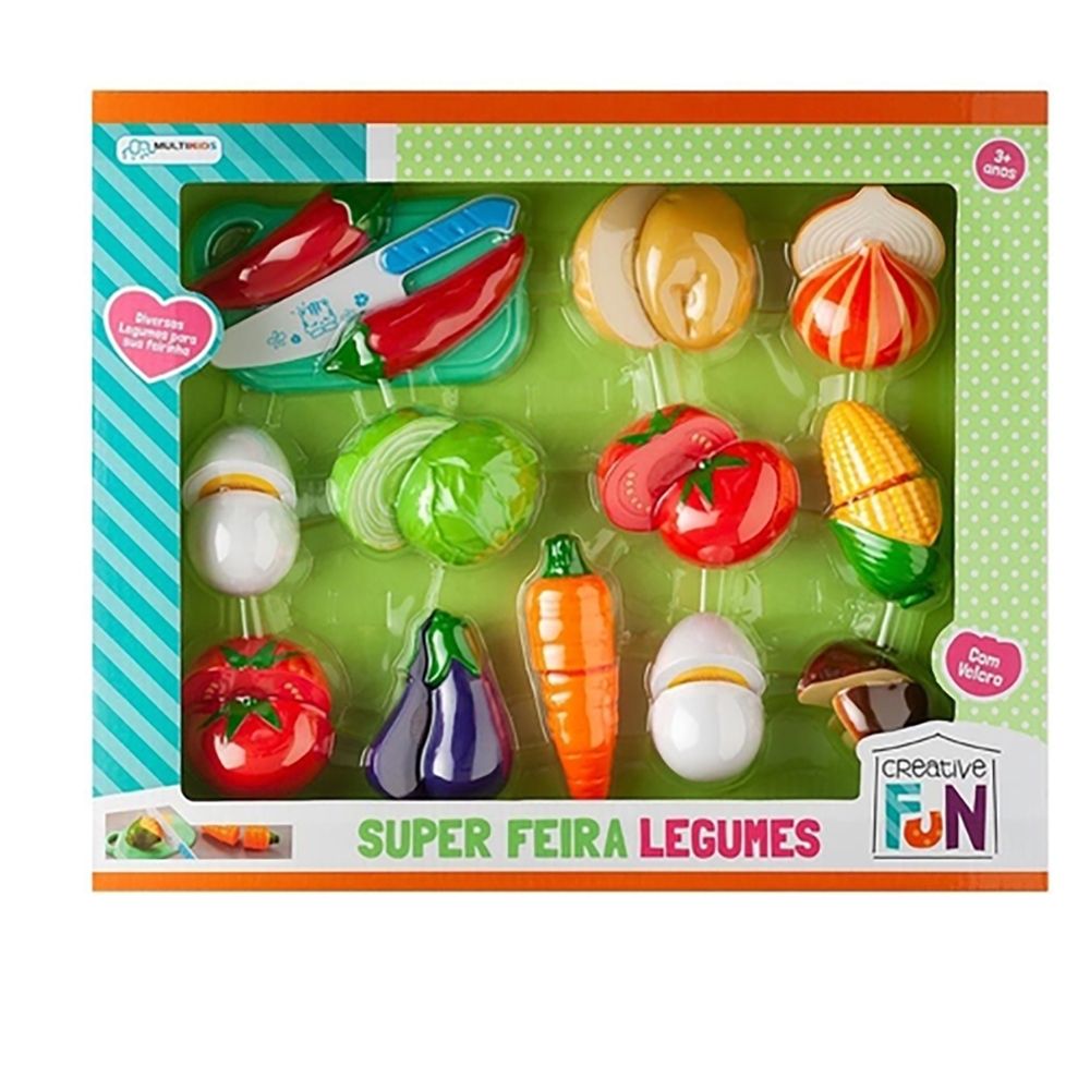 Brinquedo Infantil Super Feira Divertida 12 Legumes Com Fixador Multikids - BR1110