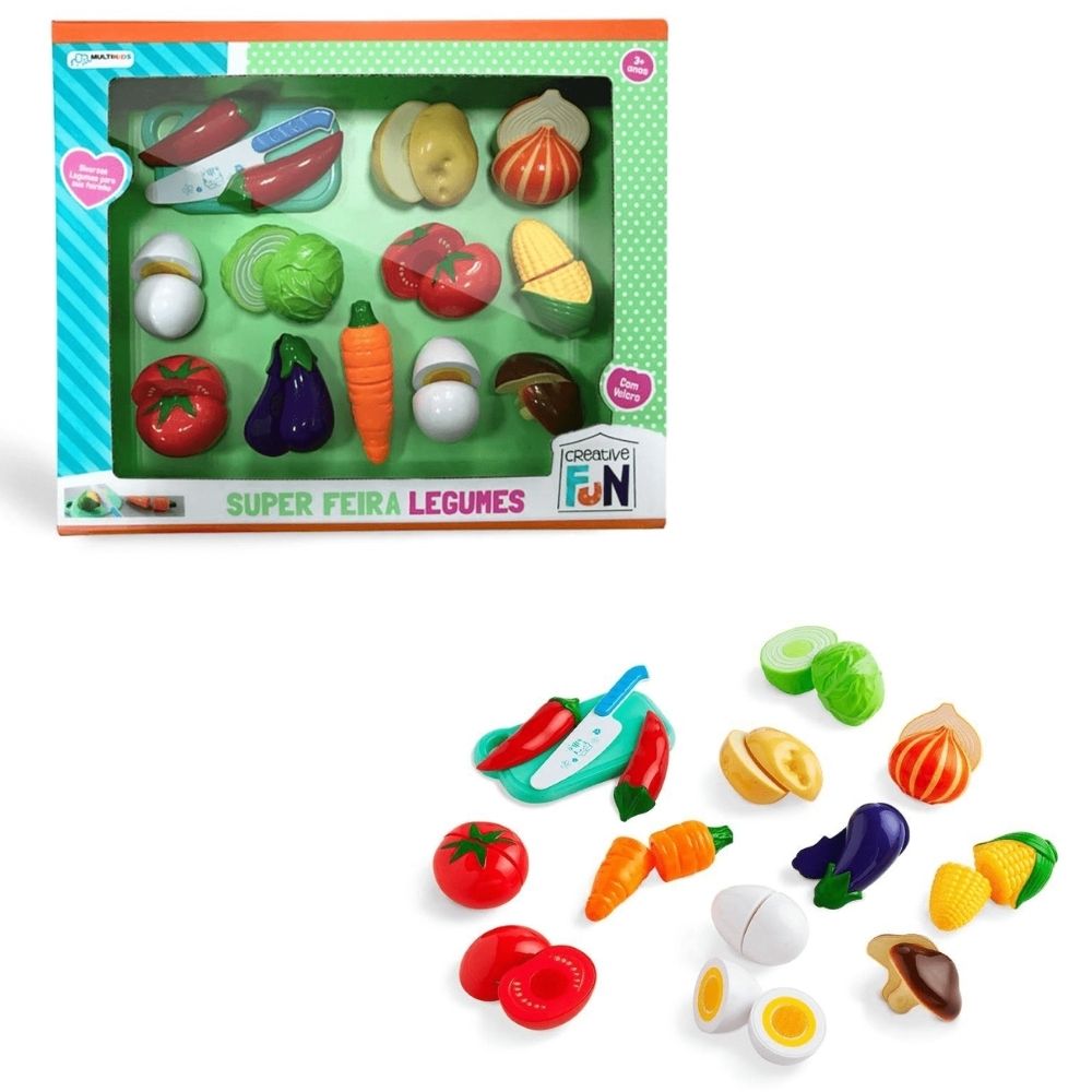 Brinquedo Infantil Super Feira Divertida 12 Legumes Com Fixador Multikids - BR1110