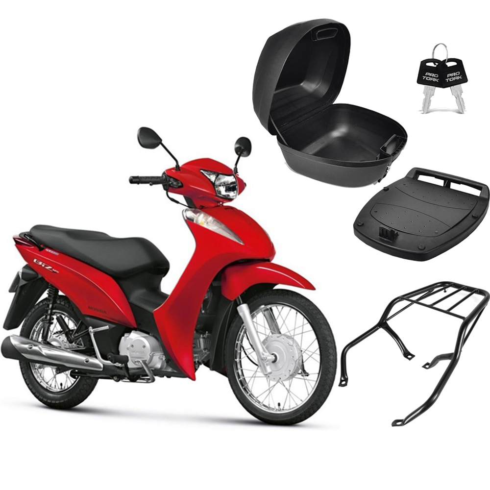 COMP Kit Bauleto 28 Litros + Bagageiro Biz 125 2011 a 2014 e Biz 100 até 2016 Pro Tork Preto BA-110HP