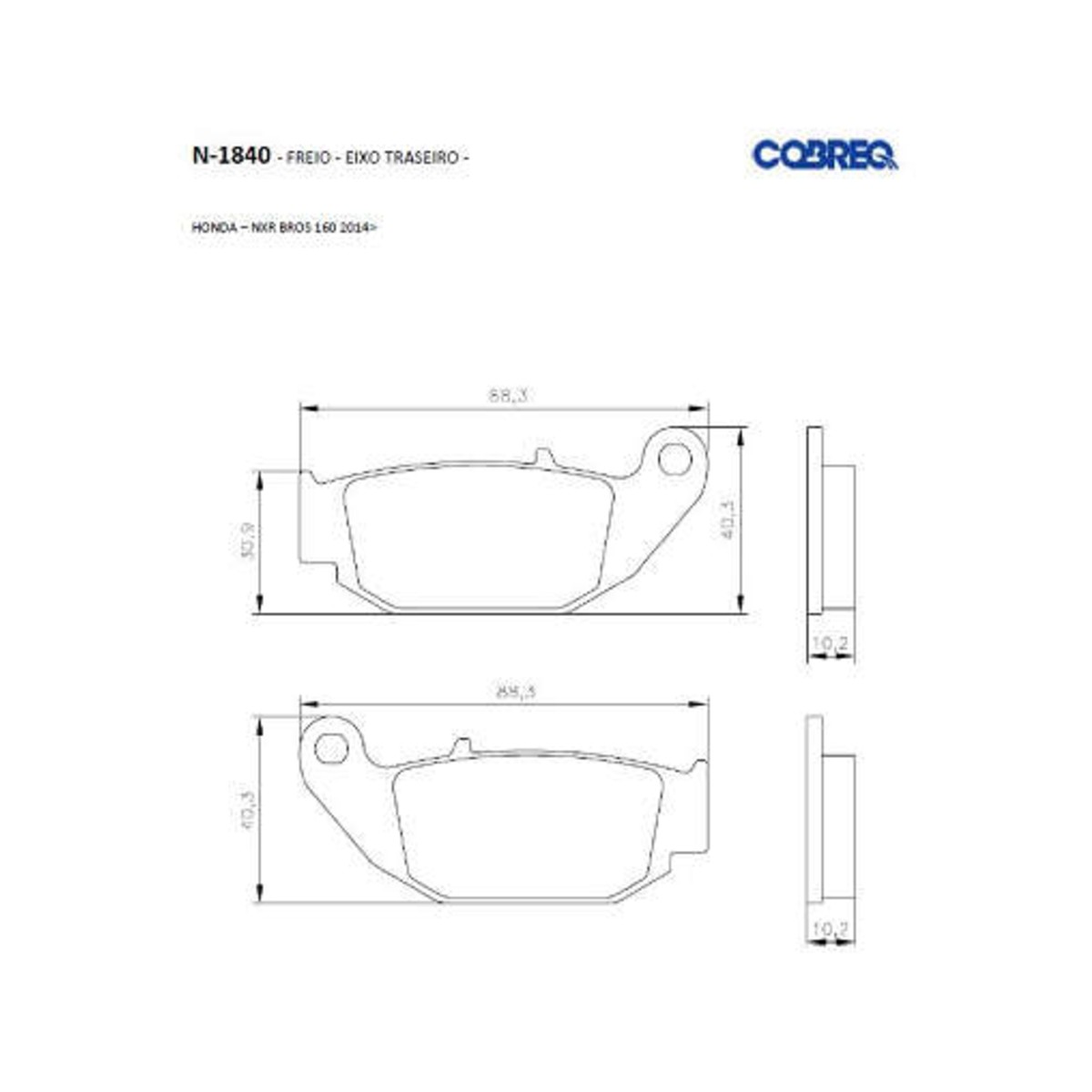 Pastilha de Freio Moto Traseira Honda/Susuki Cobreq - N 1840
