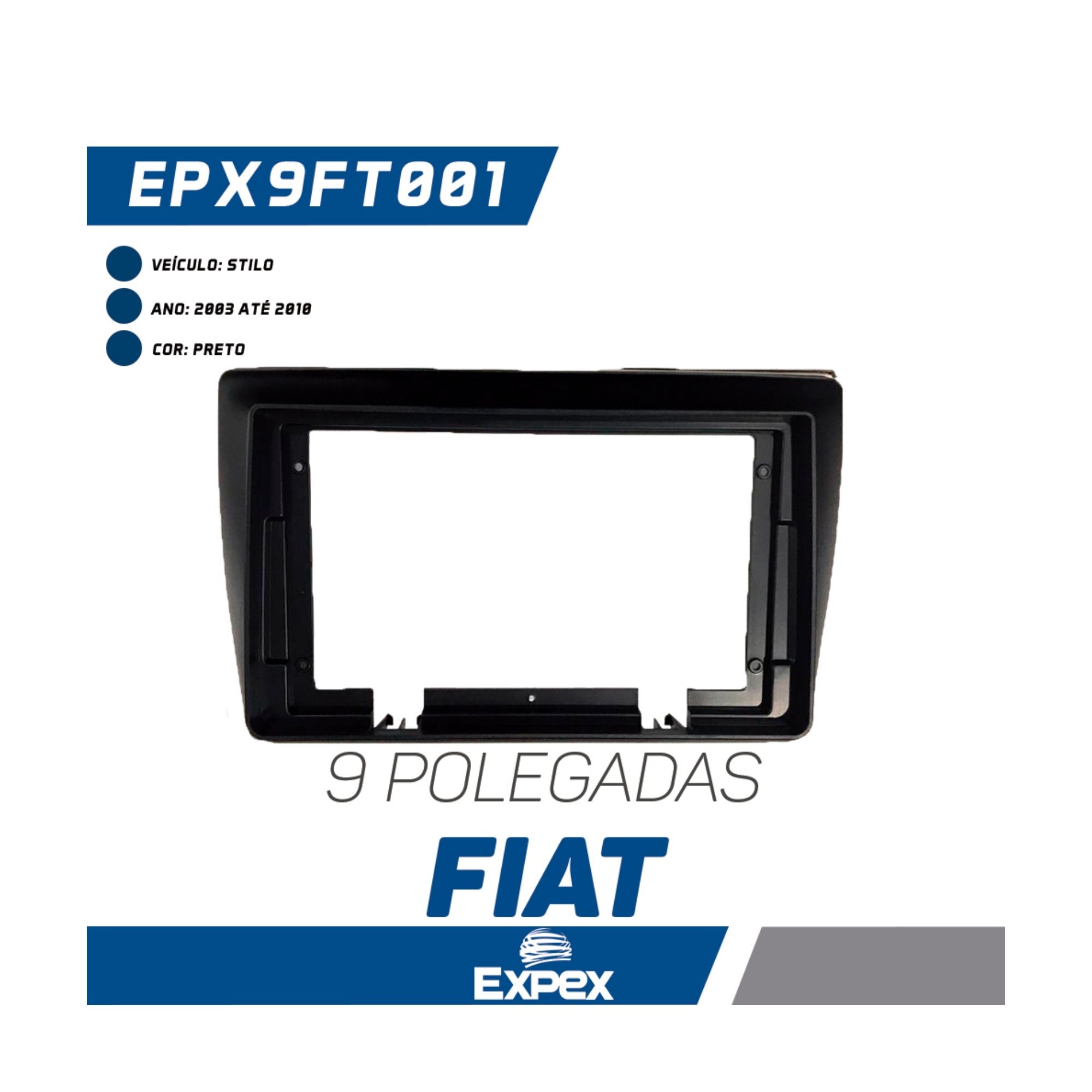 Moldura 9 Polegadas Fiat Stilo 2003 até 2010 Preta Expex EPX9FT001