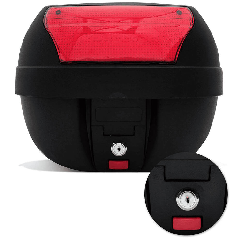 COMP Kit Bauleto 28 Litros Smart Box Vermelho BP-03 + Bagageiro Preto Biz 125 até 2010