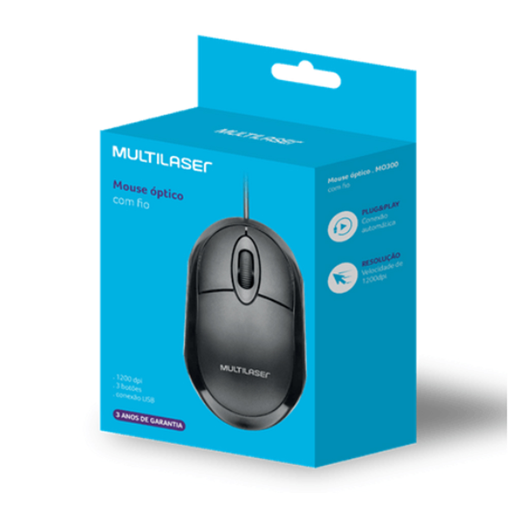 Mouse com Fio USB Classic Box Óptico Preto Multilaser - MO300