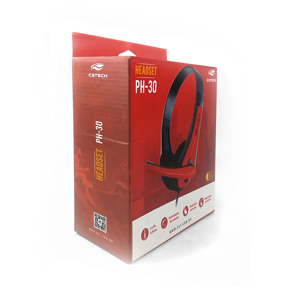 Headset Gamer C3Tech Preto e Vermelho PH-30BK