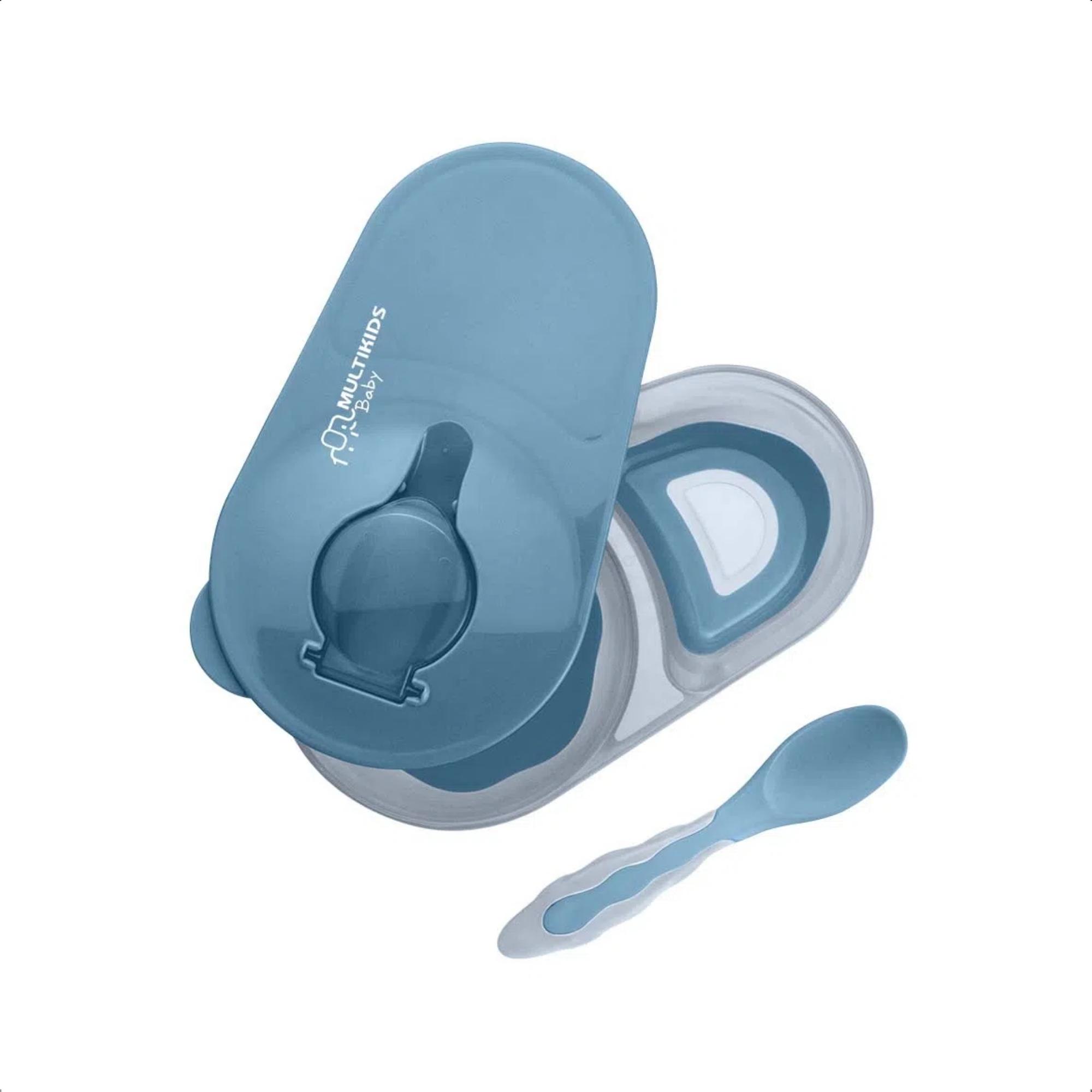Prato Fundo Com Divisória E Colher Funny Meal Azul Multikids Baby - BB053