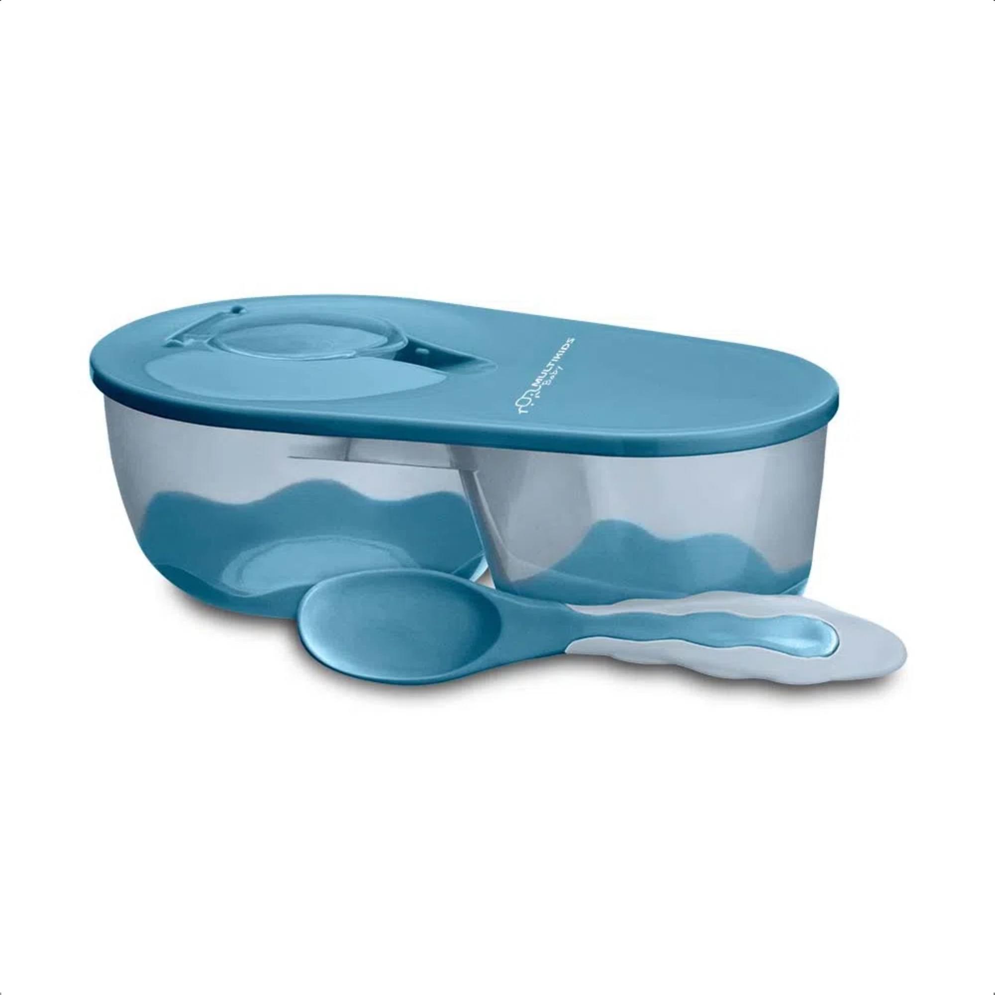 Prato Fundo Com Divisória E Colher Funny Meal Azul Multikids Baby - BB053