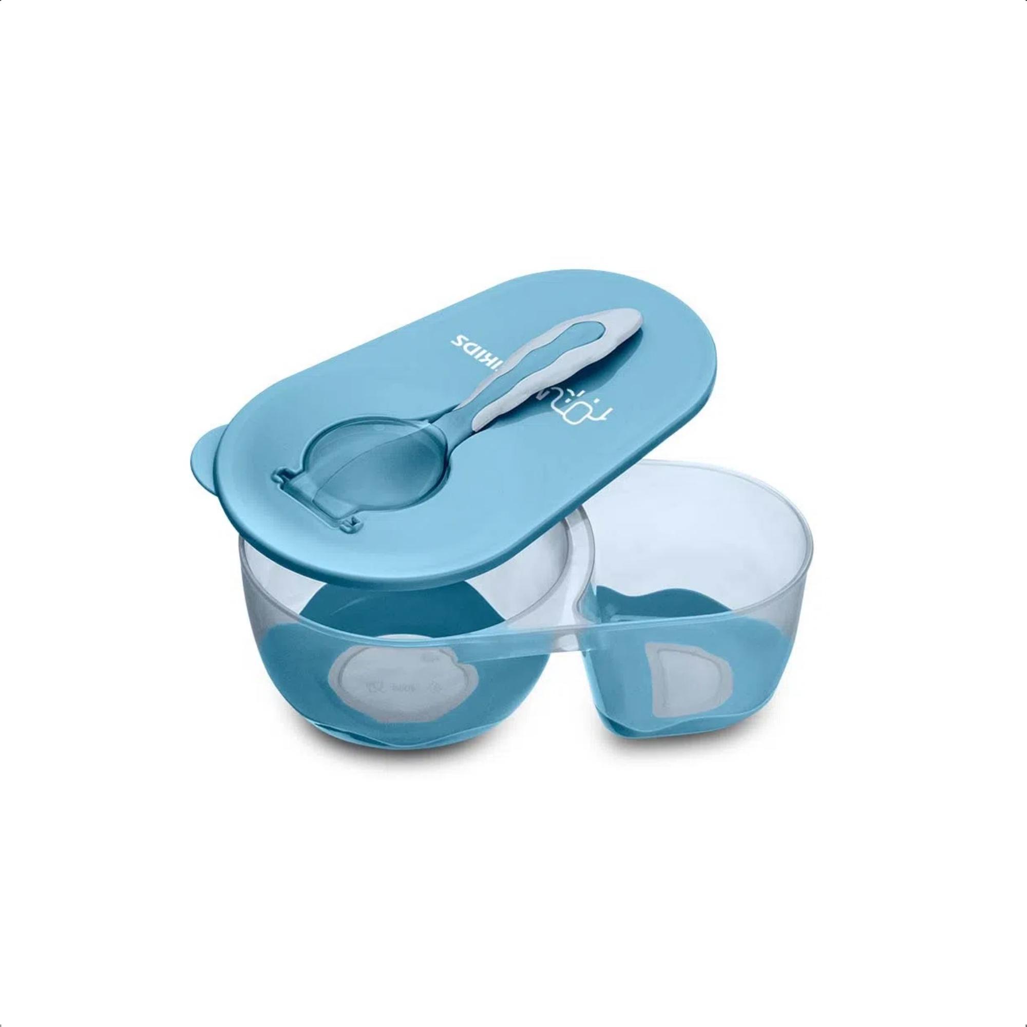 Prato Fundo Com Divisória E Colher Funny Meal Azul Multikids Baby - BB053