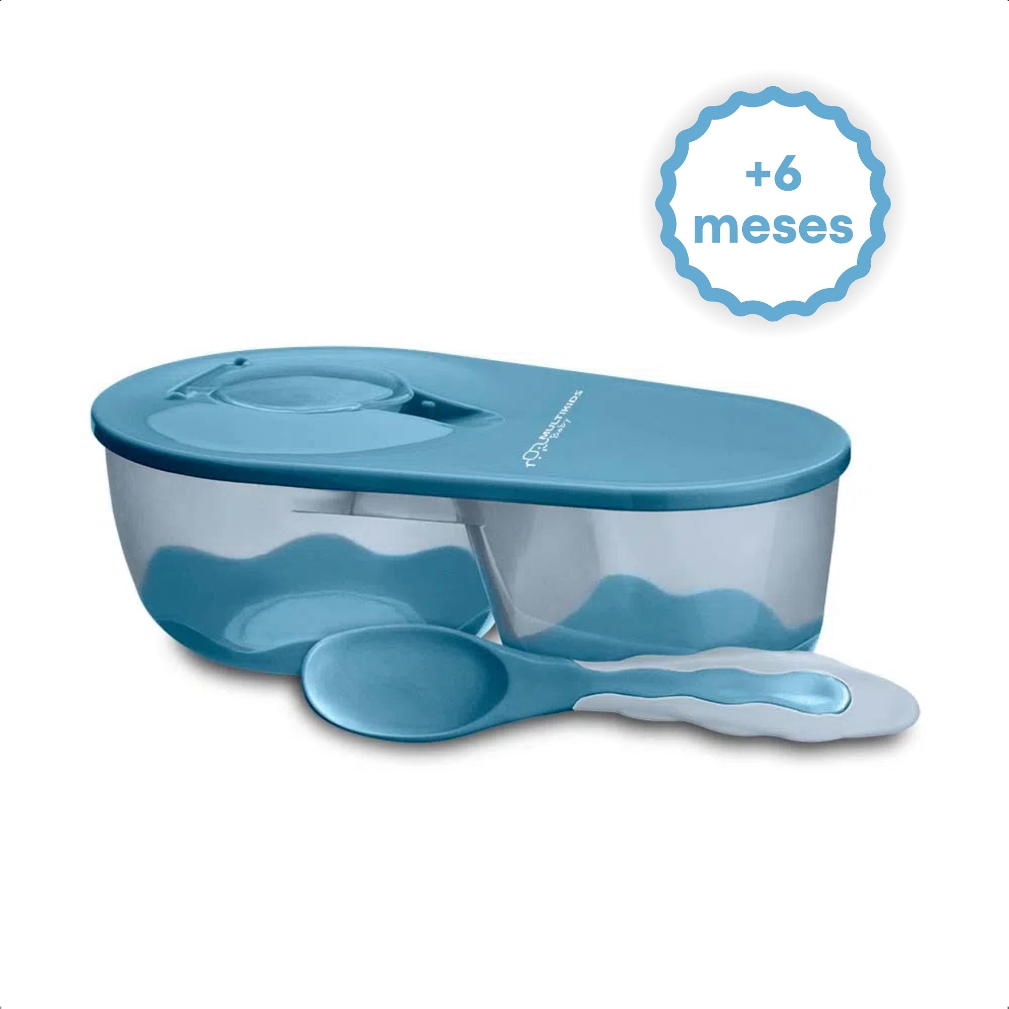 Prato Fundo Com Divisória E Colher Funny Meal Azul Multikids Baby - BB053
