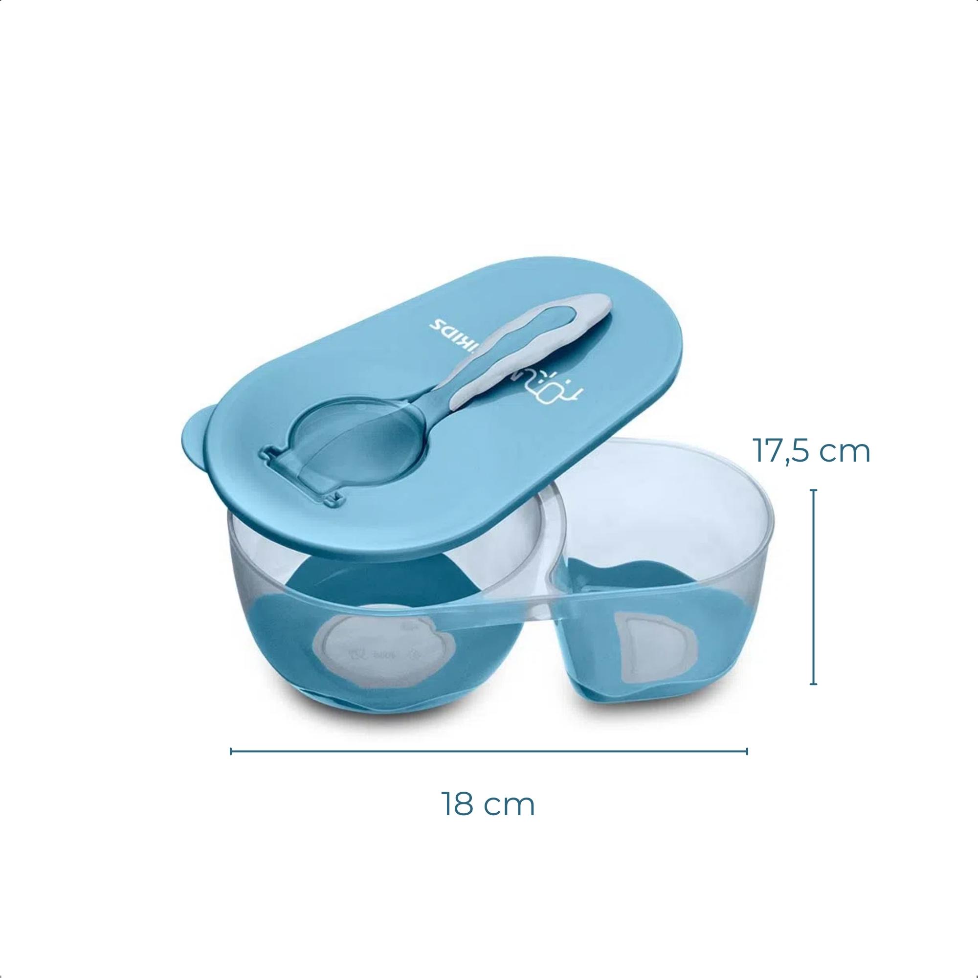 Prato Fundo Com Divisória E Colher Funny Meal Azul Multikids Baby - BB053