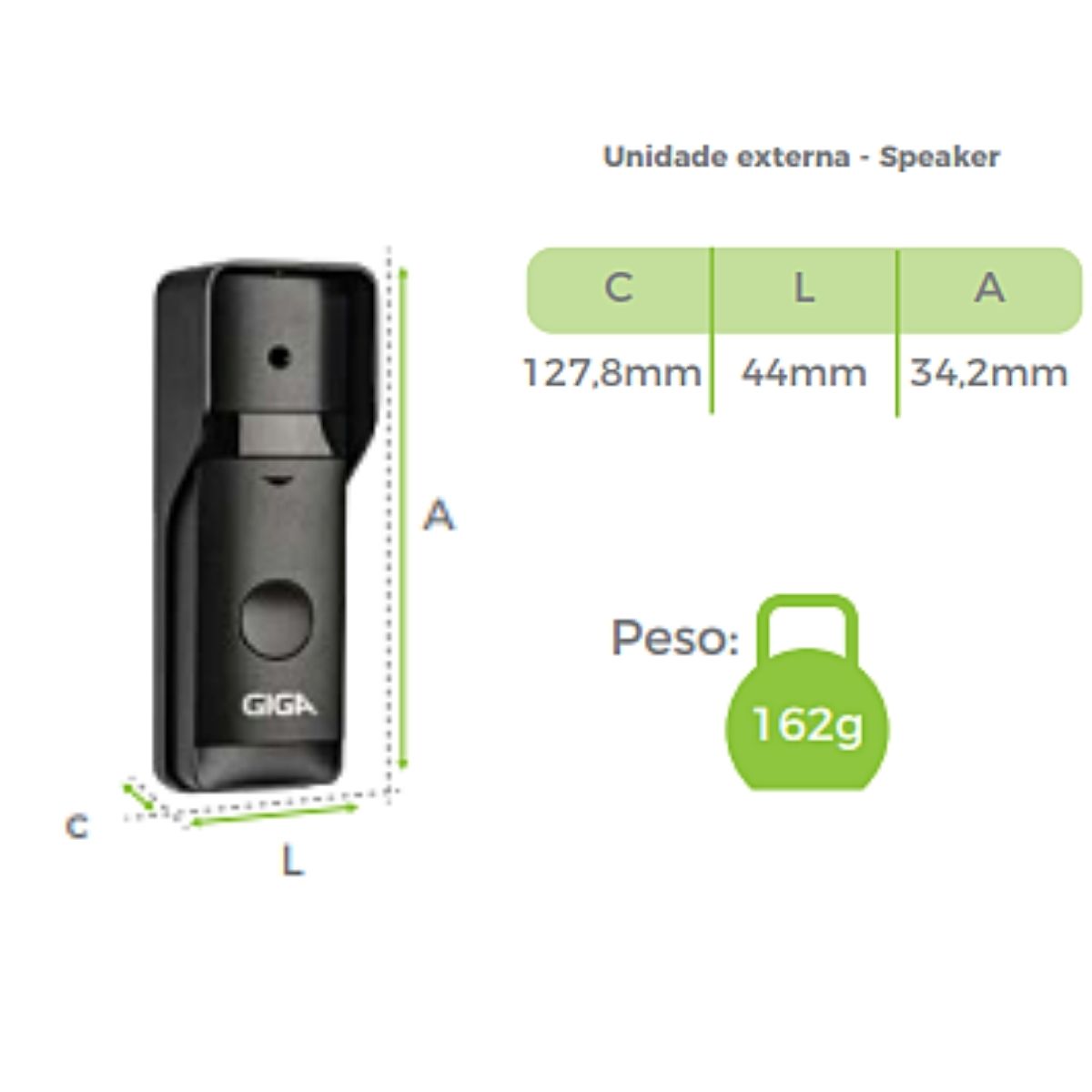 Kit Vídeo Porteiro Giga Tela 7” LCD 800x480 + Unidade Externa Speaker IR IP66 Giga - GS0098